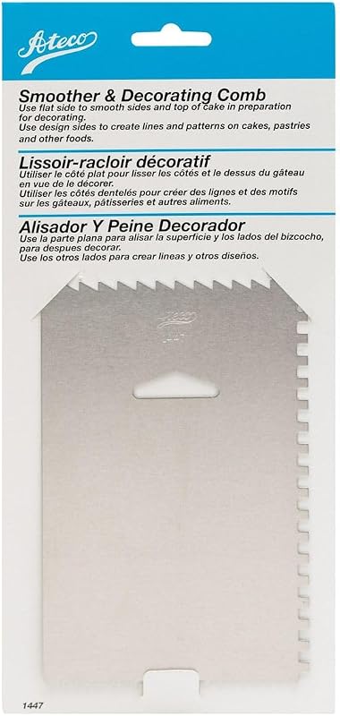Ateco Peine decorativo y suavizante de glaseado, suministros para hornear de 4 lados, 6 x 3,75, plateado