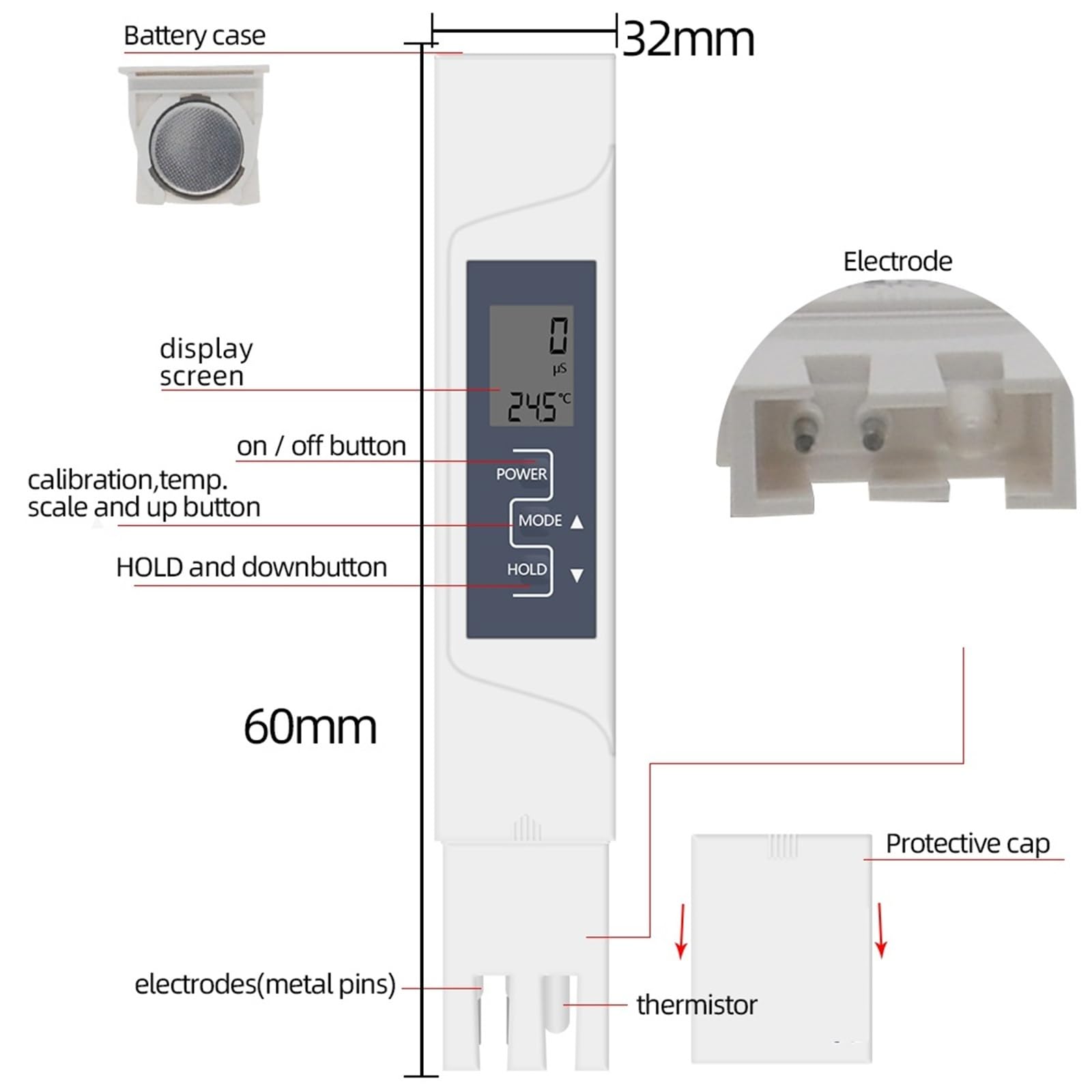 Misuratore PH, Misuratore di conducibilità elettrica digitale AP-2 2 in 1, misuratore di conducibilità elettrica della temperatura e della qualità acqua con calibrazione automatica