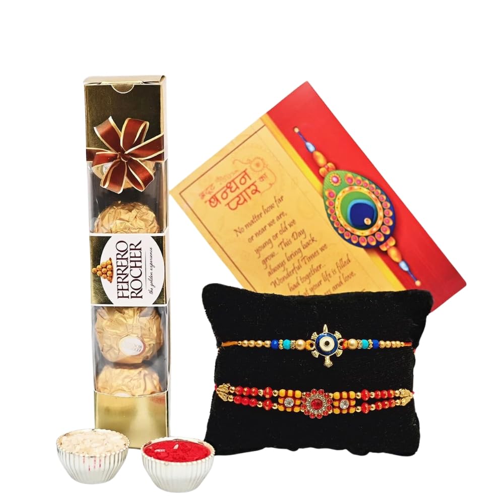 Ferrero Rocher Rakhi Gift Combo For Brother, Rakhi For Brother with Chocolate, Set of 2 Rakhi Kids Brother With Chocolates,Rakshabandhan Rakhi Gift Hamper with 2 Rakhi,Greeting Card,Tilak pack (B09B9LTQZQ) Amazon Price History, Amazon Price Tracker