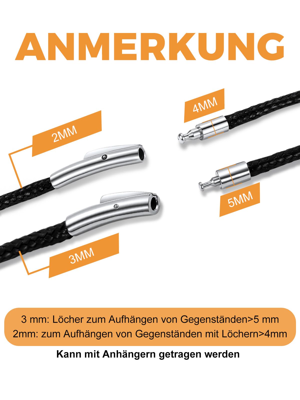 Richsteel Lederkette Herren Leder Halskette Choker für Damen 2/3mm breit Schwarz/Braun mit Drehverschluss Schmuck 40/46/50/56/61/66/71/76 cm Geeignet für Männergeschenke