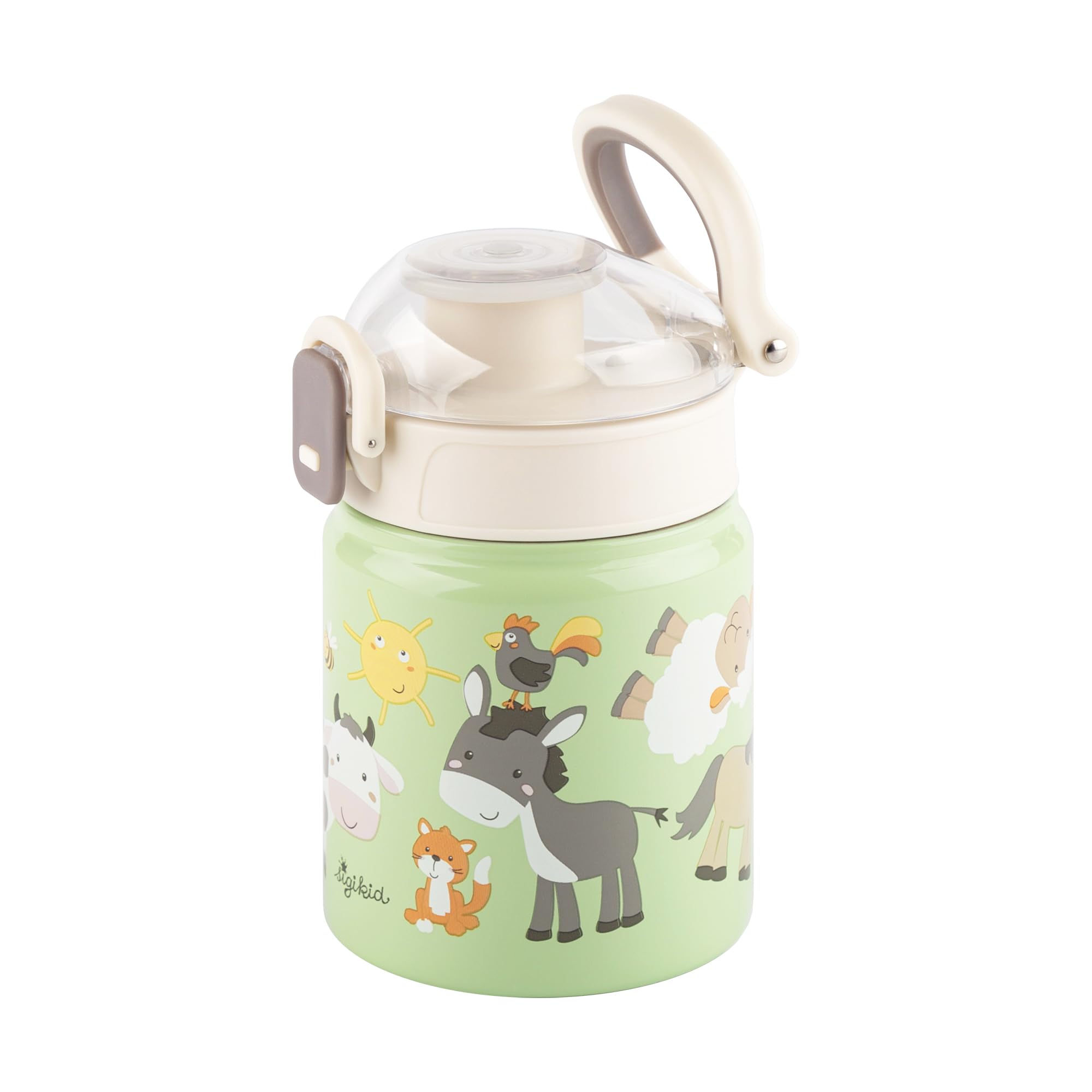 Sigikid Botella de agua de acero inoxidable, 400 ml, diseño infantil de granja