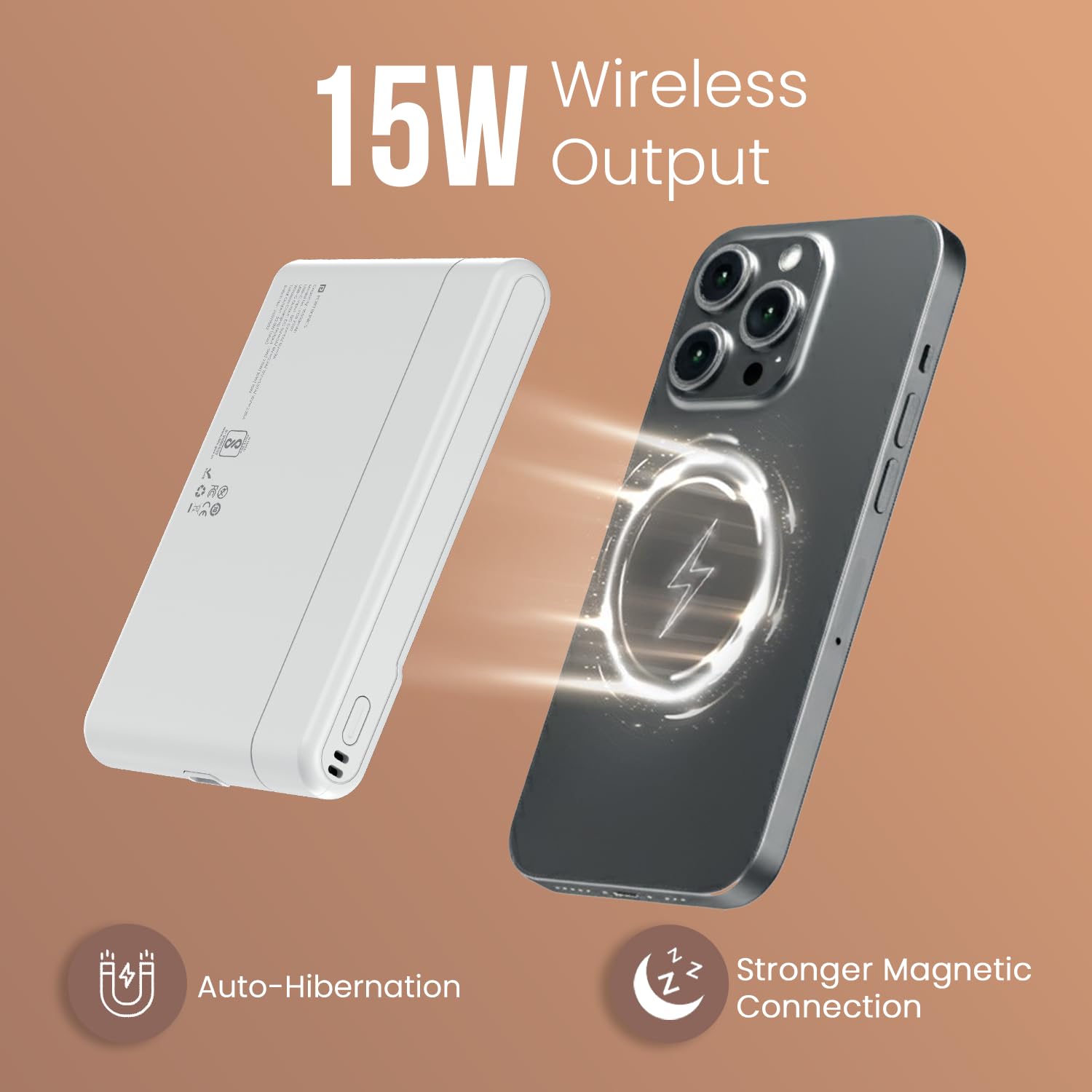 Portronics PowerShutter Air 10K 10000mAh 15W Wireless Magnetic Fast Charging Powerbank, In Built Type Cable,22.5W Type C PD Output,Light Weight,Compatible with iPhone 12 Above,Other Qi Enabled Devices — Amazon image 8