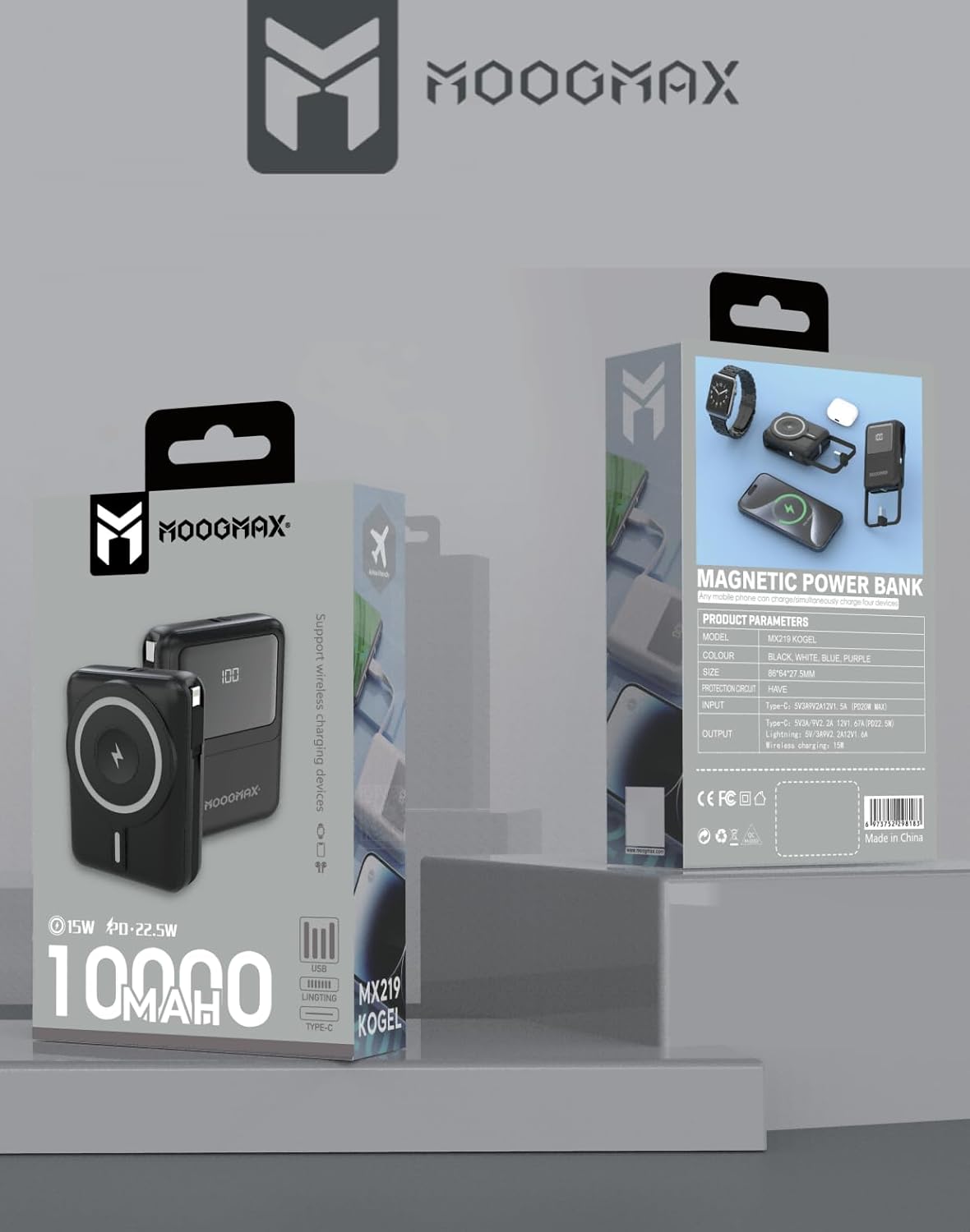 باور بانك لاسلكي 10000mAh شحن سريع 22.5W مع شاشة ر...