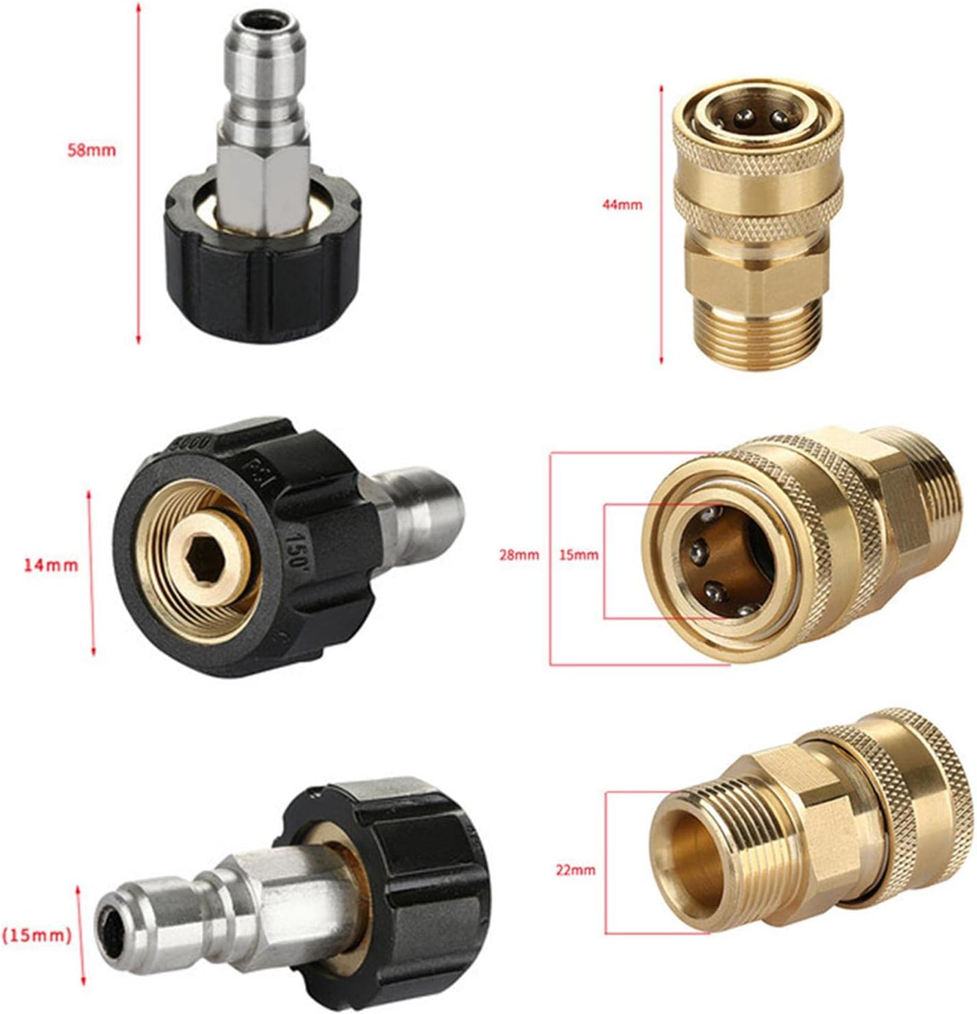 Baoblaze High Pressure Washer Adapter Convert M22-14 to 3/8-inch 1/4inch Female Quick Disconnect Fittings M22 to 1/4'' Quick Connect Hose Adapter