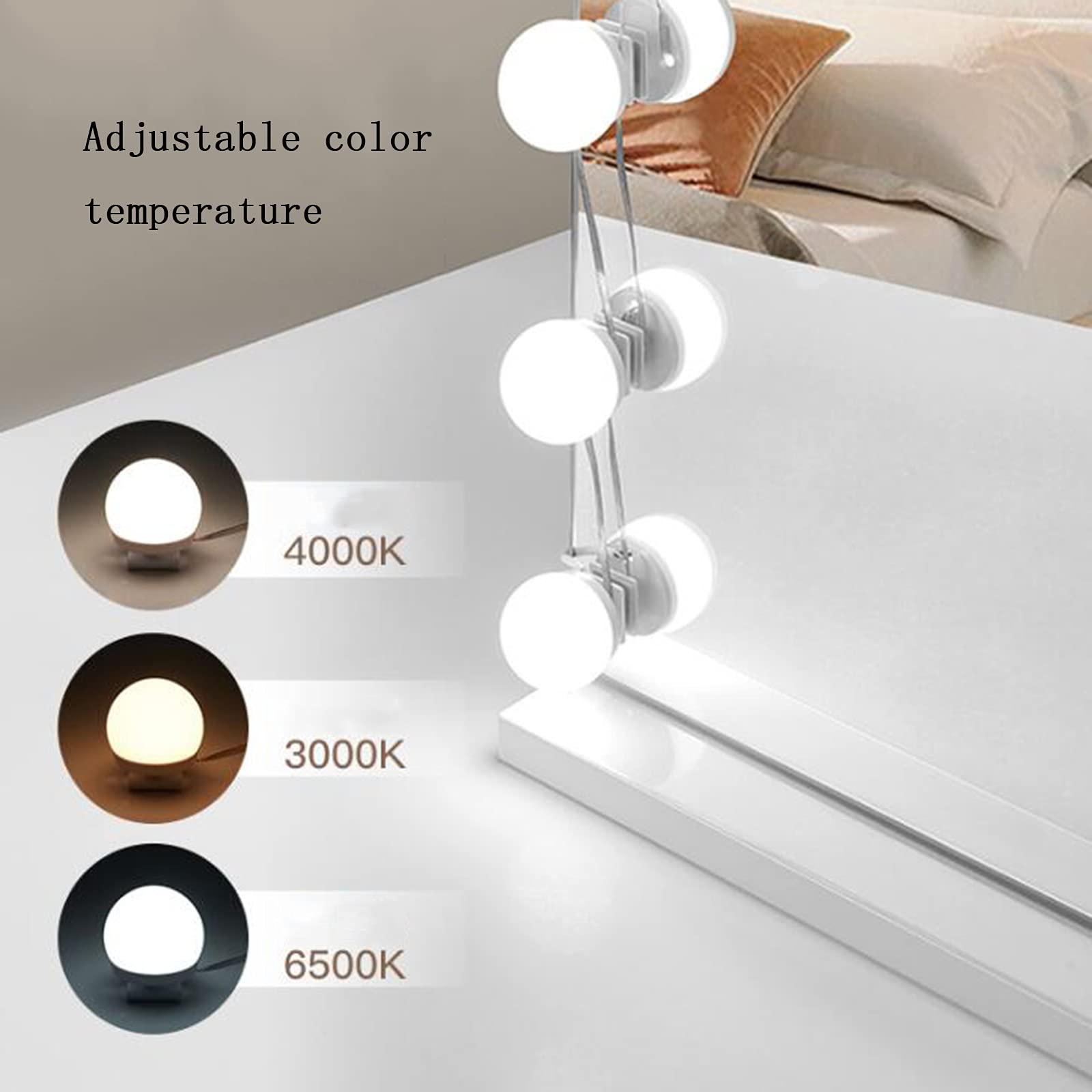 Lampade per Specchi da Bagno Kit Strisce Luci Di Cortesia a Led, con 4/6/10 Lampadine Dimmerabili per Specchio a Figura Intera e Specchio da Parete per Bagno (Senza Specchio Incluso) Applique