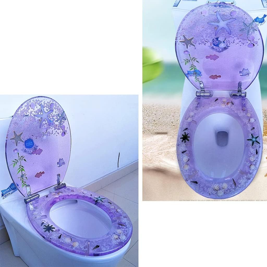 Asiento de Inodoro de Resina, Tapa de Inodoro de Cierre Lento y silencioso, Resistente y cómodo, diseño de caballitos de mar y Conchas Marinas, Tapa de Inodoro y Asiento de Inodoro Ovalado,