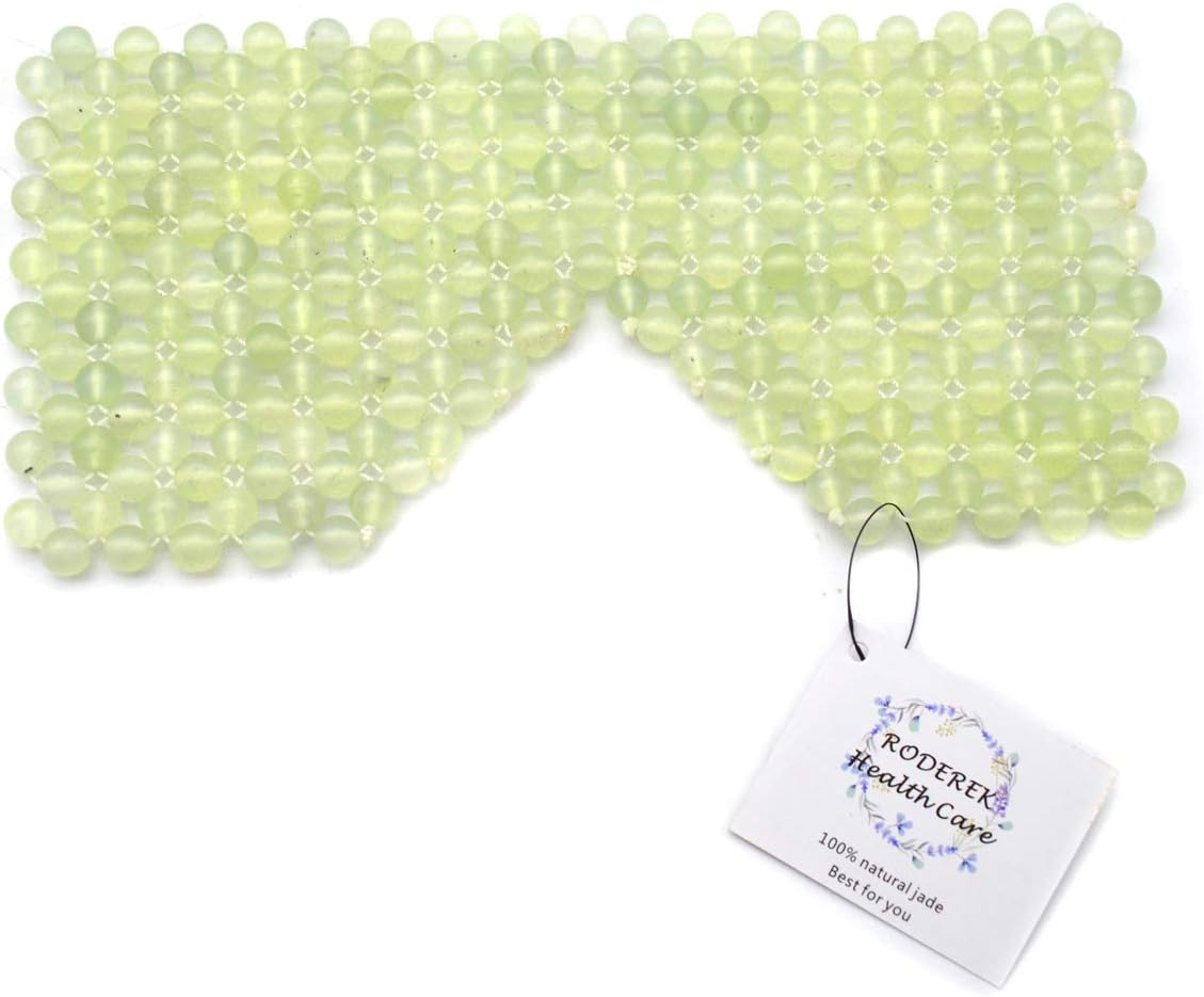 RODEREK Round Bead Jade Eye Mask, 100% Natural Jade Mask for Eye, Eye Mask for Hot&Cold Compress Therapy - Relieves Eye Fatigue and Protects Eyes to Help Sleep