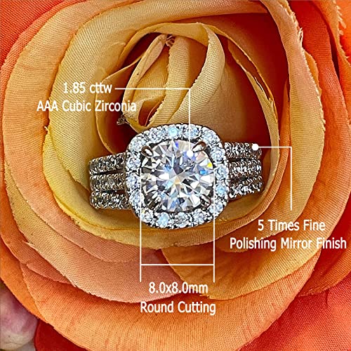 CEJUG 18K White Gold Plated Cubic Zirconia Halo Engagement Promise Eternity Rings for Women Wedding Bands Bridal Ring Set Size 6-102
