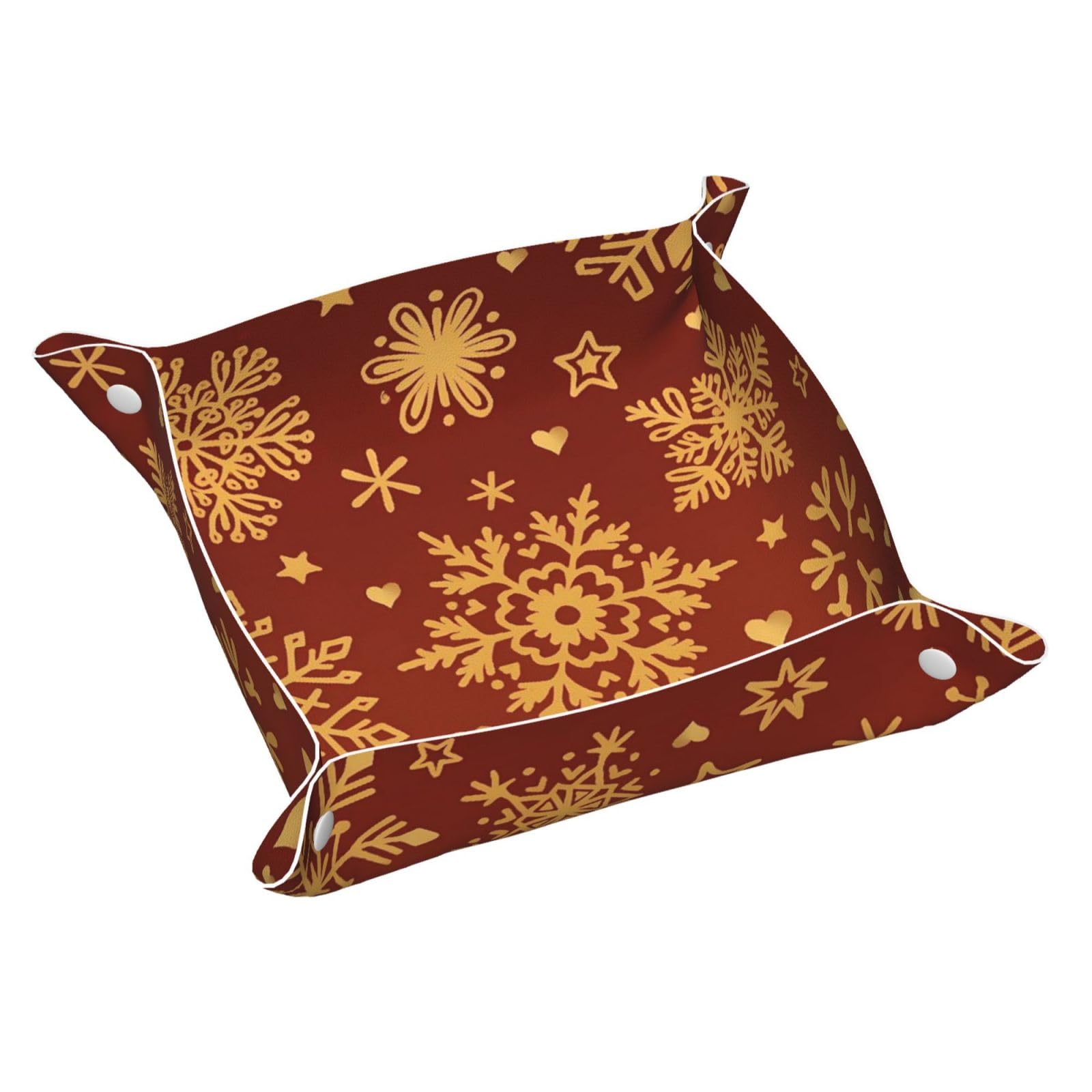 HLBSDM Christmas Winter Gold Snowflakes Tray Men's Leather Valet Parking Portable Entrance Trays Bedside Storage Box
