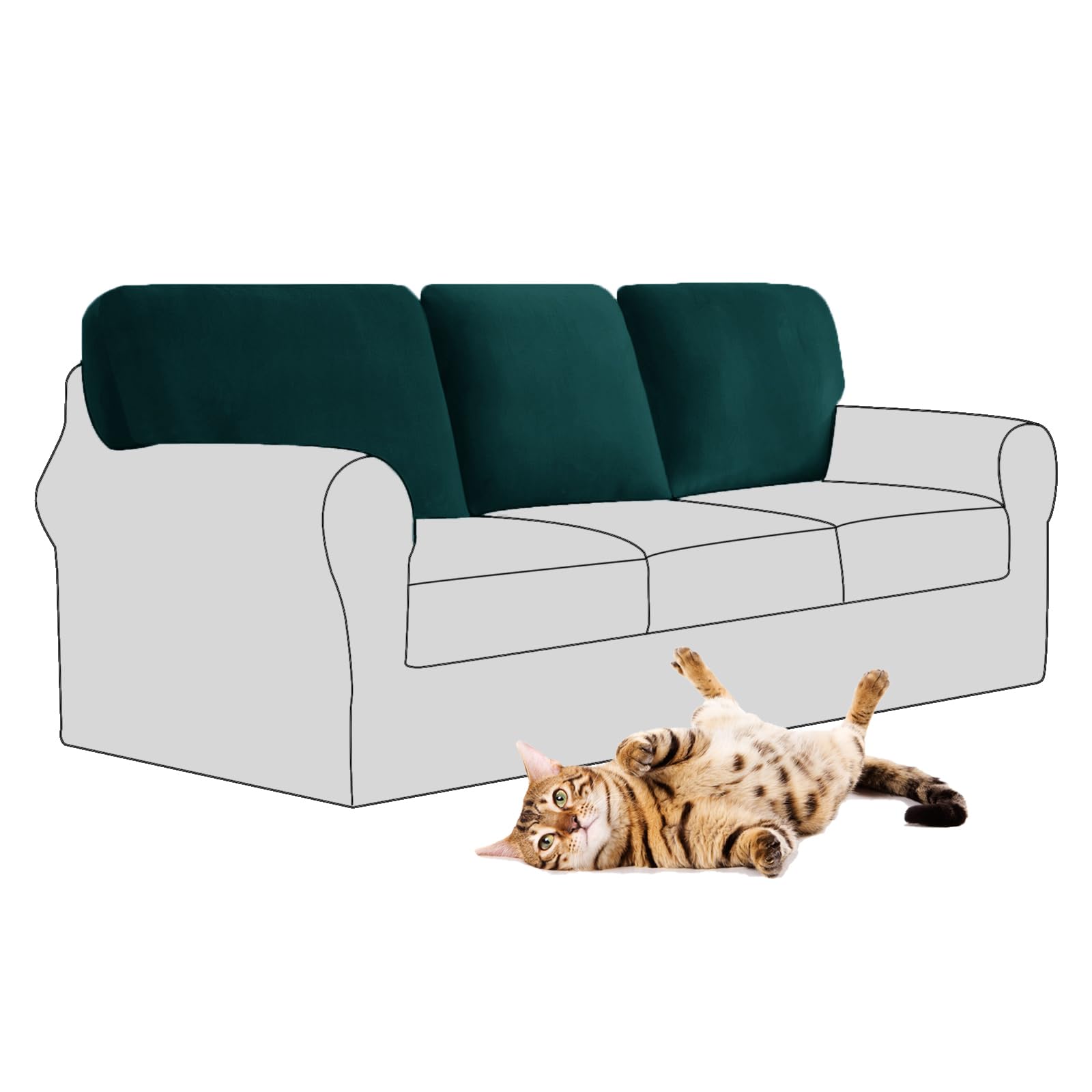 SYLC Stretch Velvet Sofa Backrest Cover, Back Cushion Covers Non-Slip Sofa Cushion Slipcovers for Couch Chesterfield Caravan RV Dinette (Turquoise Green,3 pcs Square L)