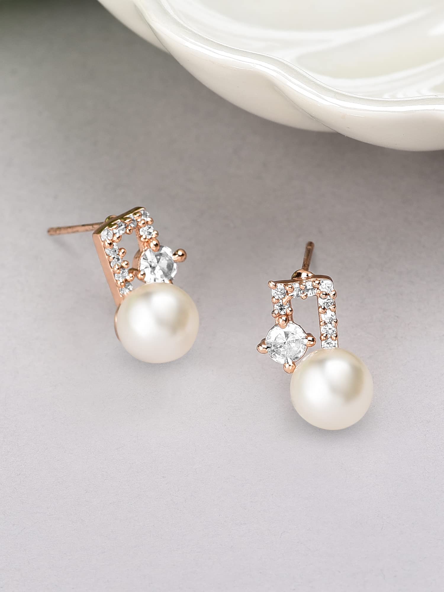 Cubic Zirconia Brass Stud Earring Women-ZPFK10392