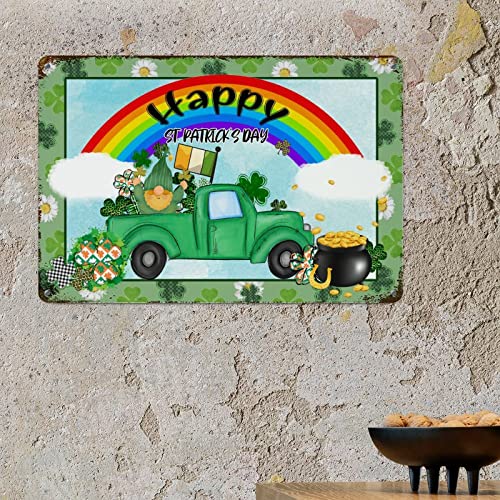 Plaque murale en métal Saint-Patrick déco trèfle camion vert rétro pour salon - 5