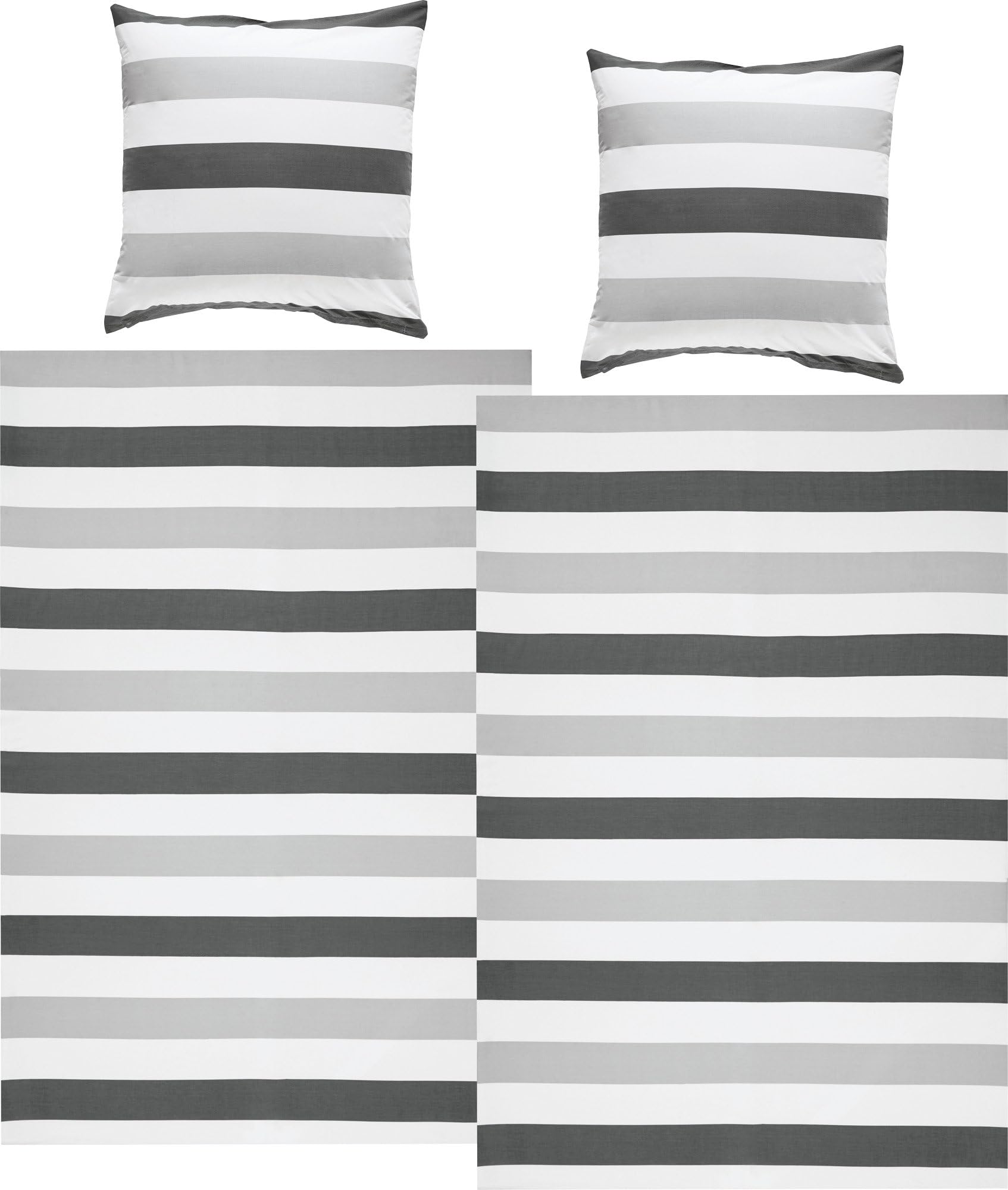 REDBEST Bettwäsche-Set Streifen Sparpaket 4-TLG. Renforcé grau-Silber-weiß Größe 80x80 cm / 135x200 cm - strapazierstark, anschmiegsam, mit Reißverschluss