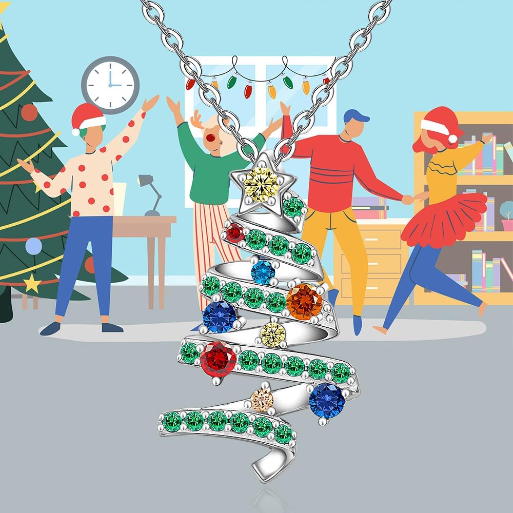 Fenthring Christmas Tree Necklace Christmas Gifts for Women Pendant Sterling Silver Holiday Green for X-Mas - Image 6