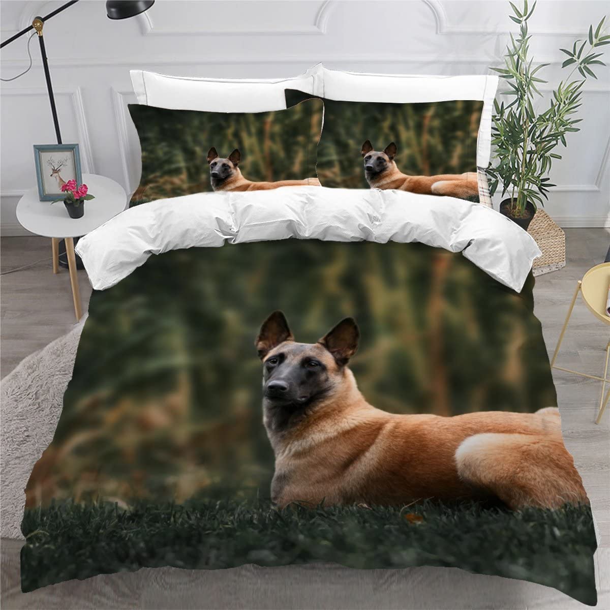 VASENA Duvet Cover King Size 3d Printed Adults Teenager Microfiber Fluffy Kingsize Bedding Belgian Shepherd Malinois Comforter Cover King Size Bedding with Pillowcases（230x220）