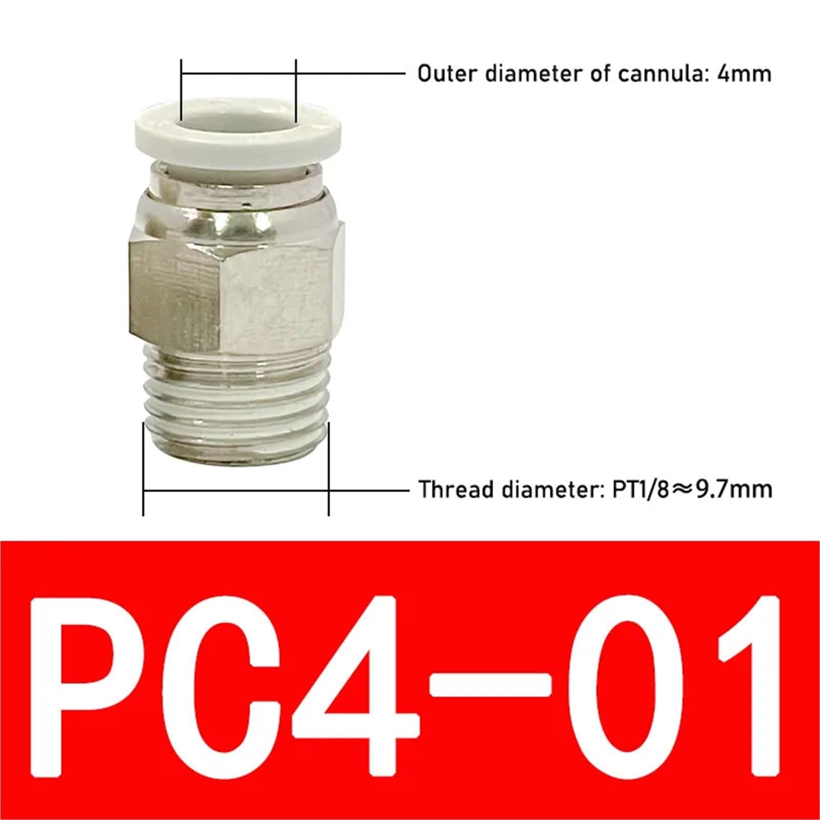 100 Pezzi Raccordi Pneumatici PC Bianchi Connettori rapidi BSPT1/8 1/4 3/8 1/2 Filettatura Maschio Tubo Aria Spingere in Diametro Esterno 4/6/8/10/12 mm(PC4-01)