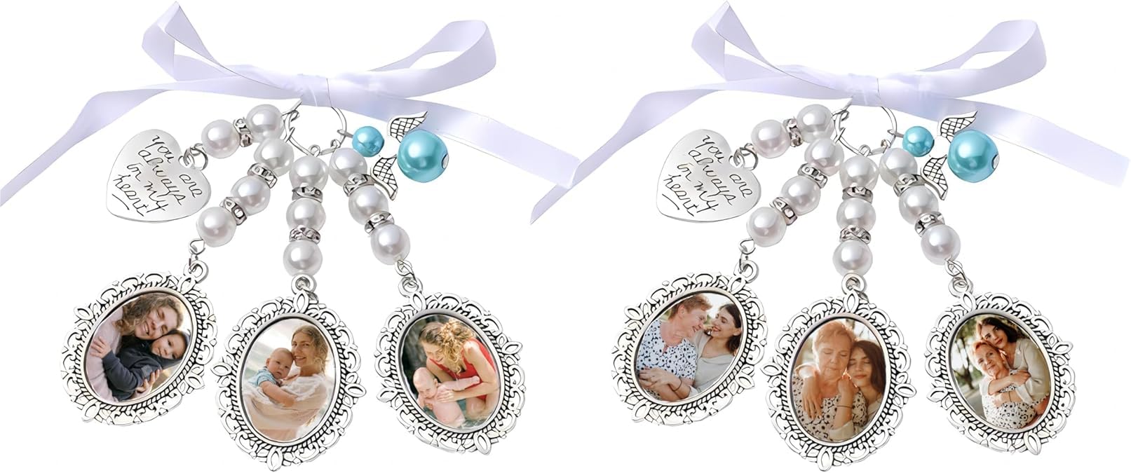 Dije de foto personalizado para ramo de novia, dijes de ramo personalizados para recuerdo de boda, dije de ángel ovalado con encaje -You Are Always in My Heart