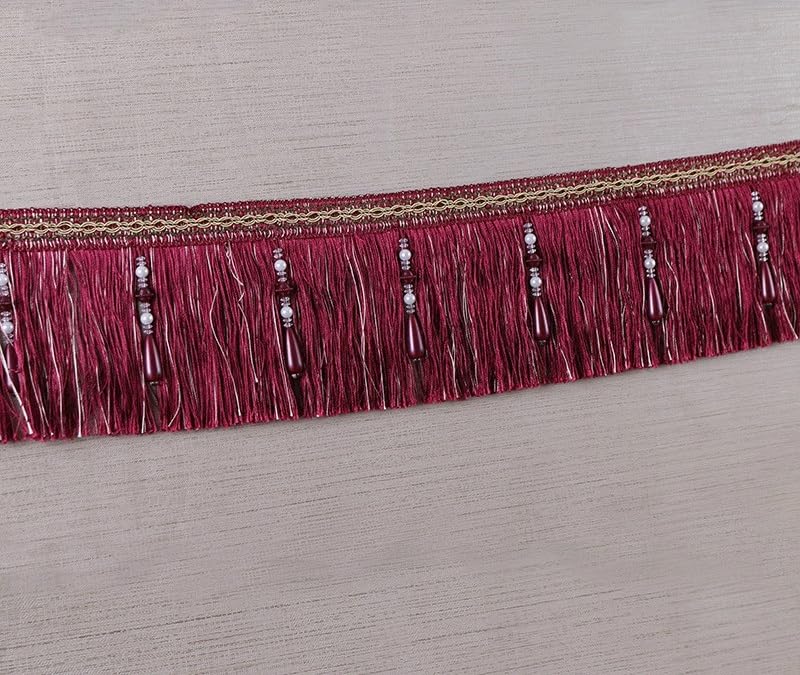 Garniture à franges, dentelle pour rideau, 1 mètre de garniture à pompon perlé, franges tressées, ruban de tissu, couture, rideau, nappe, accessoires de décoration pour la maison (couleur : rouge) (