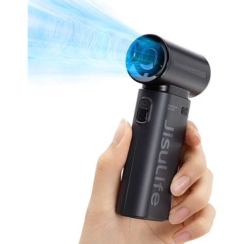 JISULIFE Portable Handheld Fan Life9, Turbo Power High Speed Air [12H Max Cooling Time], 5 Gear Wind, 3600mAh Rechargeable, Mini Pocket Design, Personal Fan for Travel Concerts Camping Makeup - Black