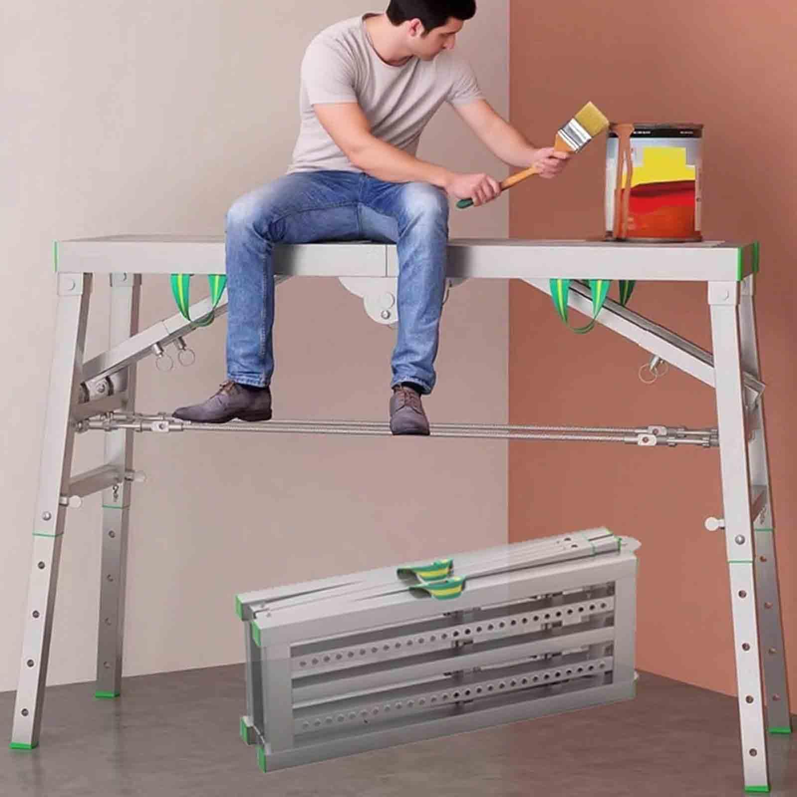 Plataforma de trabajo plegable y ajustable, andamio portátil, capacidad de 400 kg, para renovación del hogar
