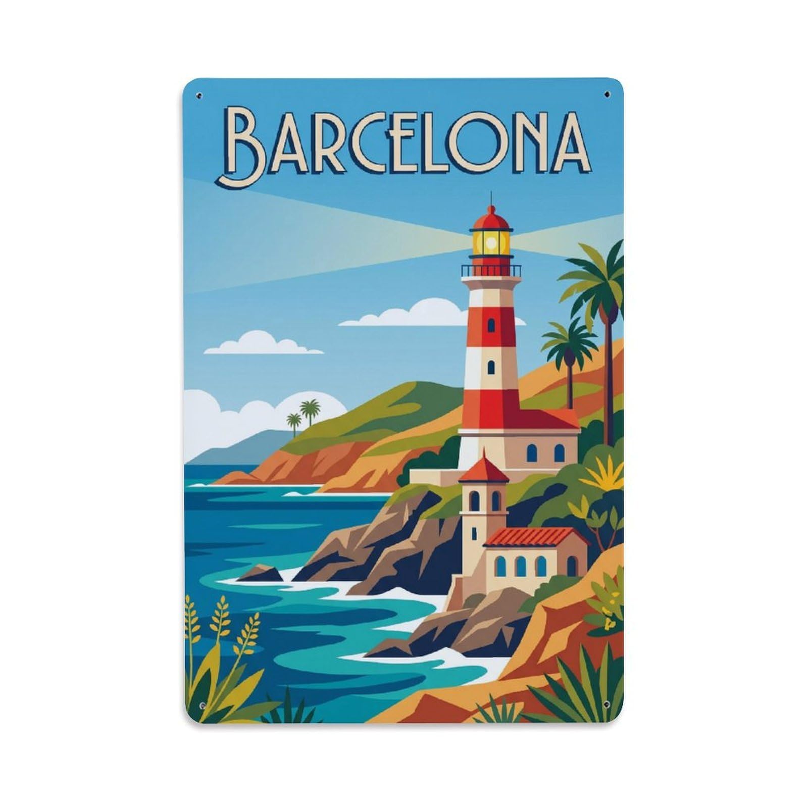 Vintage Travel Lighthouse Spain Coastal Metal Tin Sign
