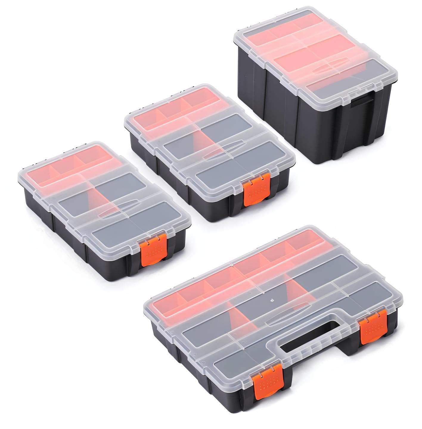 GION Empty Stackable Multi Utility Storage 4 Piece Tool Organizer Box, Multi Storage Compartment Box For Wrench Screwdriver Sockets Screw And Small Tools (1Set Of 4Pcs)