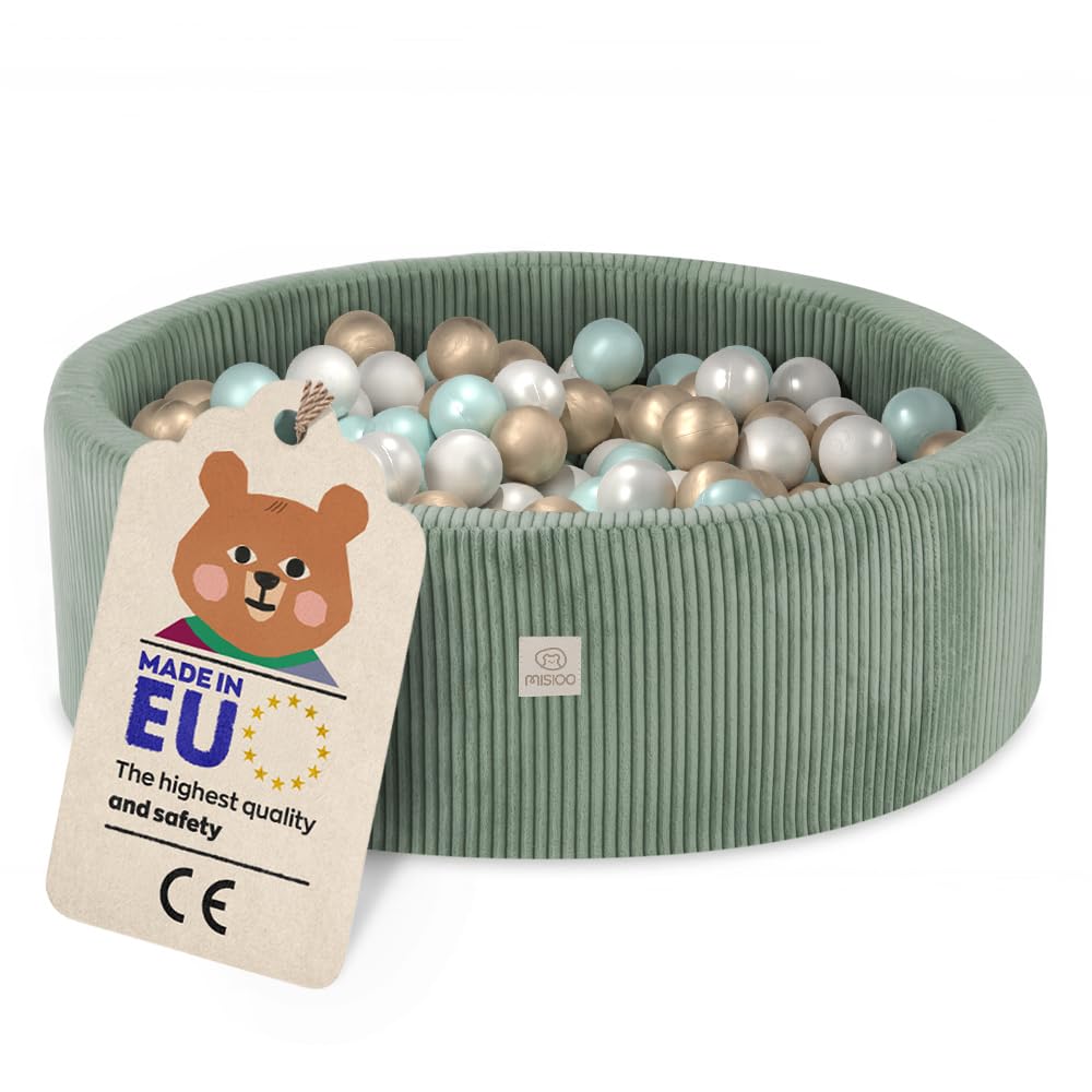 MISIOO Bällebad mit Schaumstoff-Füllung - 90x30cm - 200 Bälle - Hochwertige Bällebad Bälle für Kinder - Weiches und Sicheres Spielzeug - Waschbar