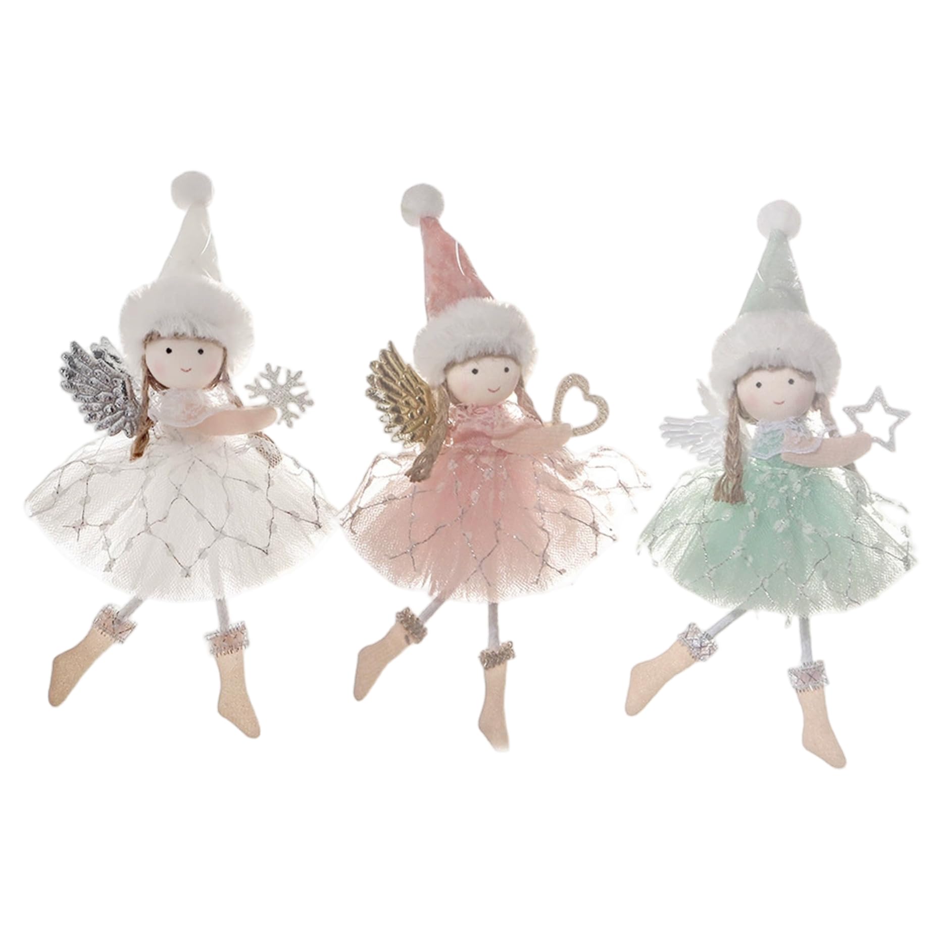 Gcroet 3Pcs Angel Ornaments for Christmas Tree, Angel Doll Pendants Christmas Ornaments, Hanging Plush Pendants for Xmas Party New Year Birthday Wedding