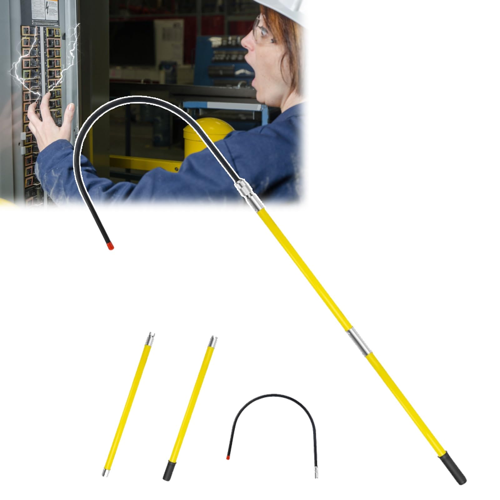 GTHTUHFD Fiberglass Rescue Hook, High-Voltage Insulated, Safety Tool For Electrical Rescue Operations, Load Capacity 100 Kg/220 Lbs, Rescue Pole,Yellow-3.3ft/1m