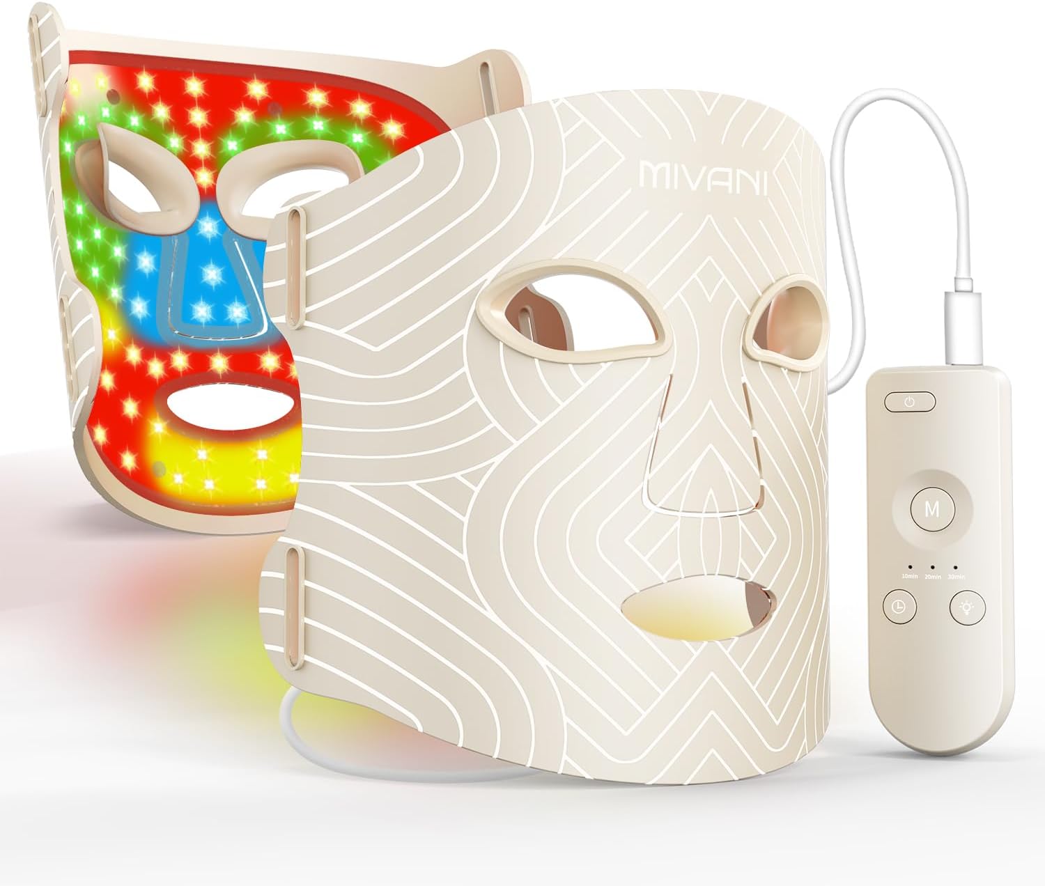Red Light Therapy Mask for Face, 8 Modes LED Face Mask with 850nm NIR, 368 LEDs Red & Blue Light Therapy for Wrinkles Acne at Home Device, Timing Function Eye-Protection & 2600mAh Rechargeable Remote
