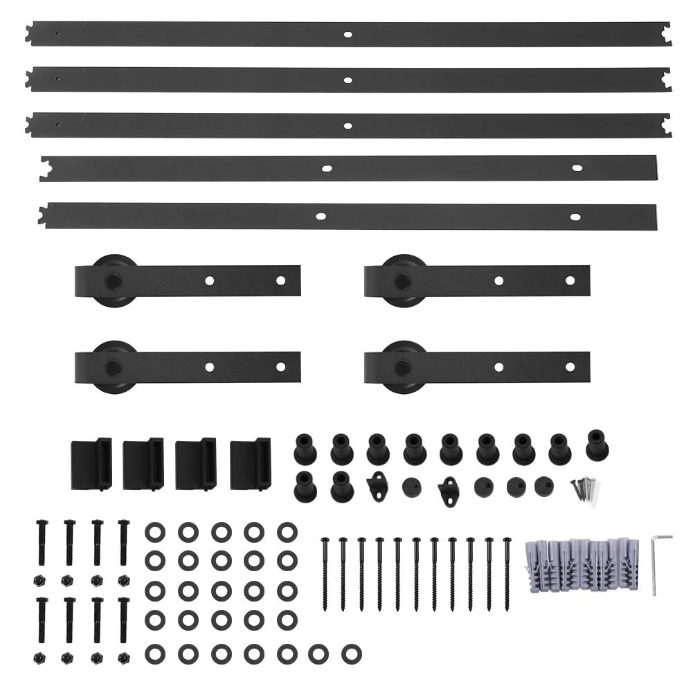 Dioche 16FT - Riel para puerta corredera, 488 cm, kit de accesorios para puerta corredera de chapado, capa de estilo rústico, puerta corredera Door Hardware Kit, negro