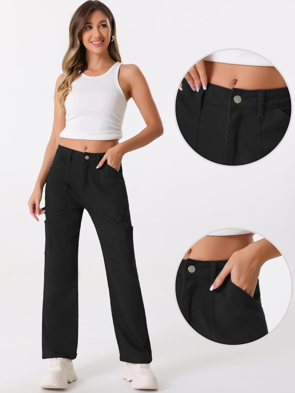 Allegra K Cargo Pants for Women's High Waist Baggy Y2K Street Casual Fashion Pants with Pockets