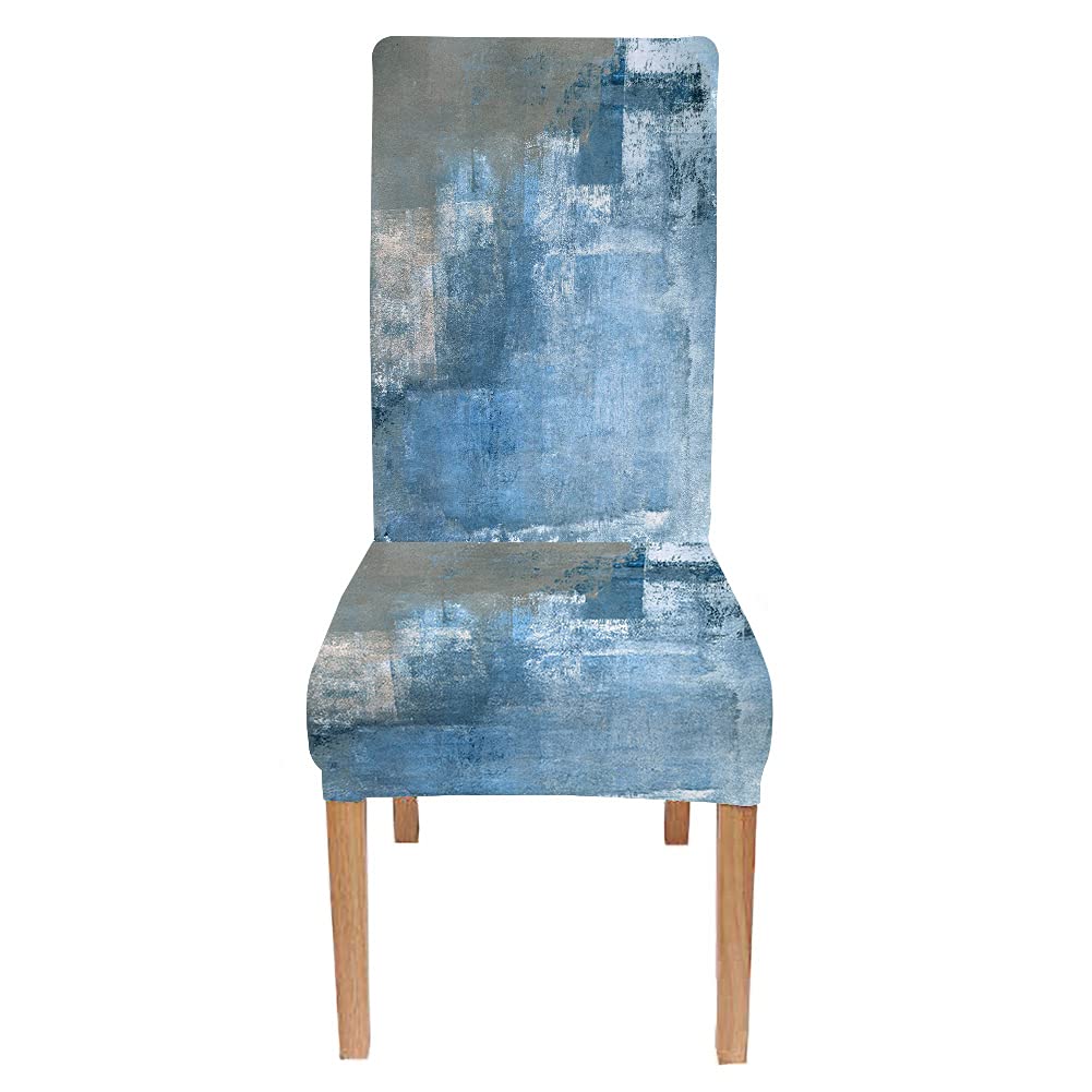 TOMWISH Printed Dining Chair Covers Stretch Spandex Removable Grey and Blue Abstract Art Dining Chair Protector Slipcovers Chair Covers for Dining Room Set of 4 Banquet Restaurant Kitchen Party Hotel