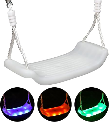 OMNISAFE Columpio iluminado con luz LED con cuerda ajustable columpio de árbol recubierto de plástico para interiores y exteriores