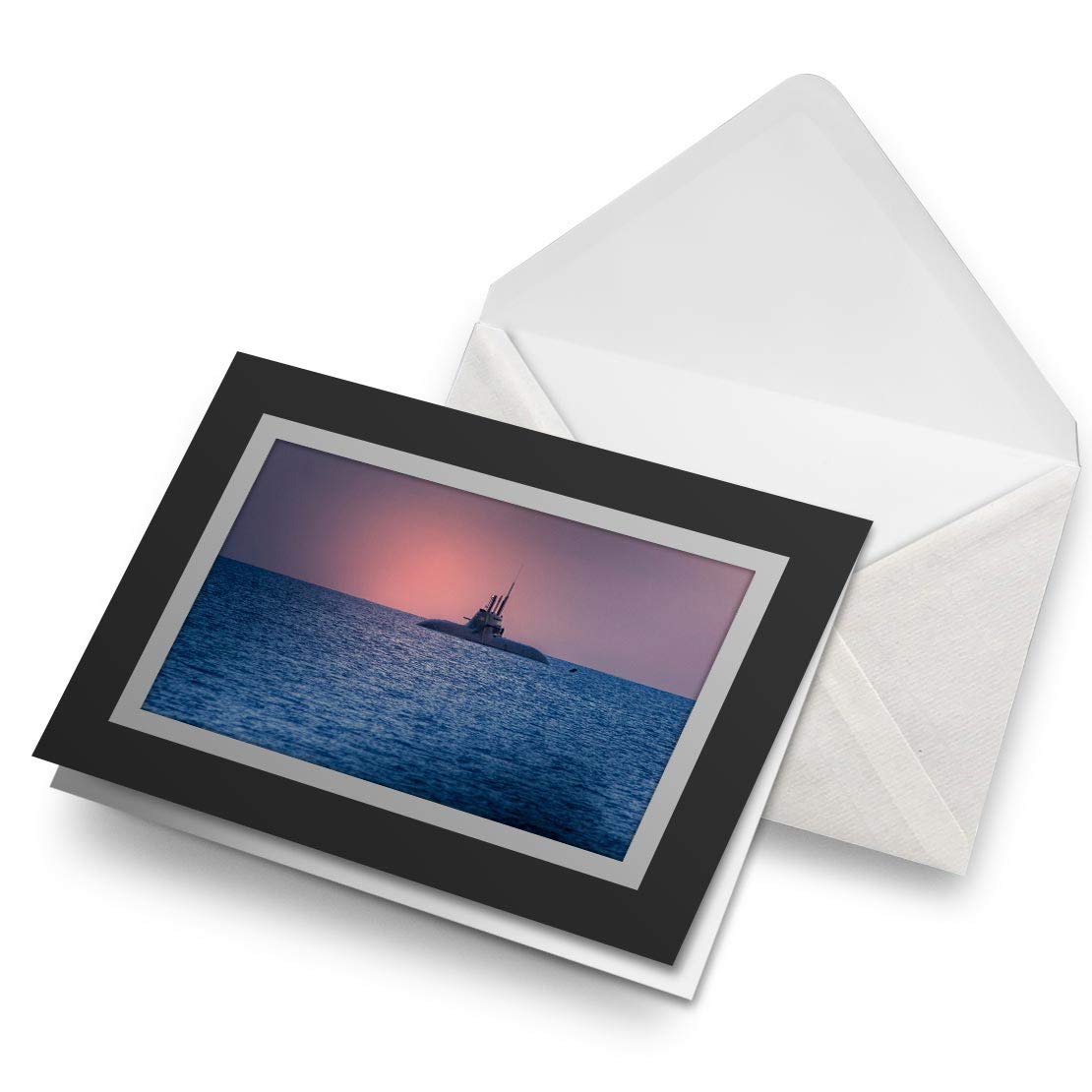 Greeting Cards Black (Insert) - Submarine Boat Sea Sunset Battle War Blank Greetings Card Birthday Kids Party Boys Girls #24269