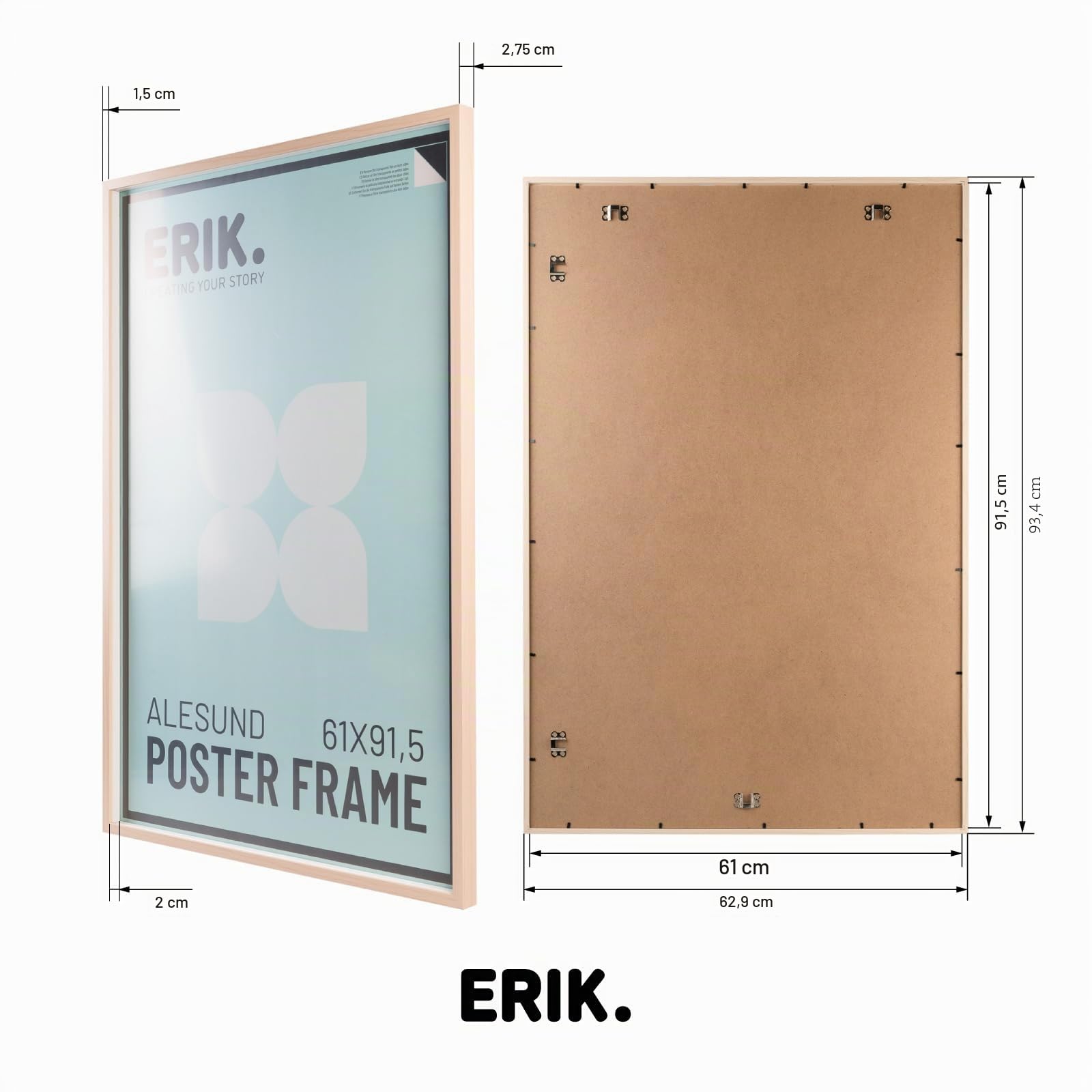 Grupo Erik Bilderrahmen 61X91,5 cm Alesund Buche - Bilderrahmen Buche Rahmen aus Kunststoff MDF Bild Wanddeko