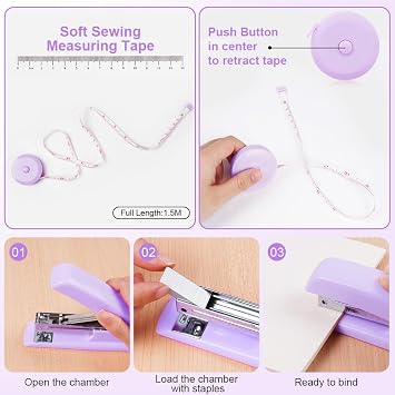 OFFCUP Desk Accessories Set, Office Supplies Kit, Includes Stapler, Tape Dispenser, Staple Remover, Staples, Clips, Scissor, Box Cutter, Tape Measure and Sticky Notes Students, Coworkers (Purple)