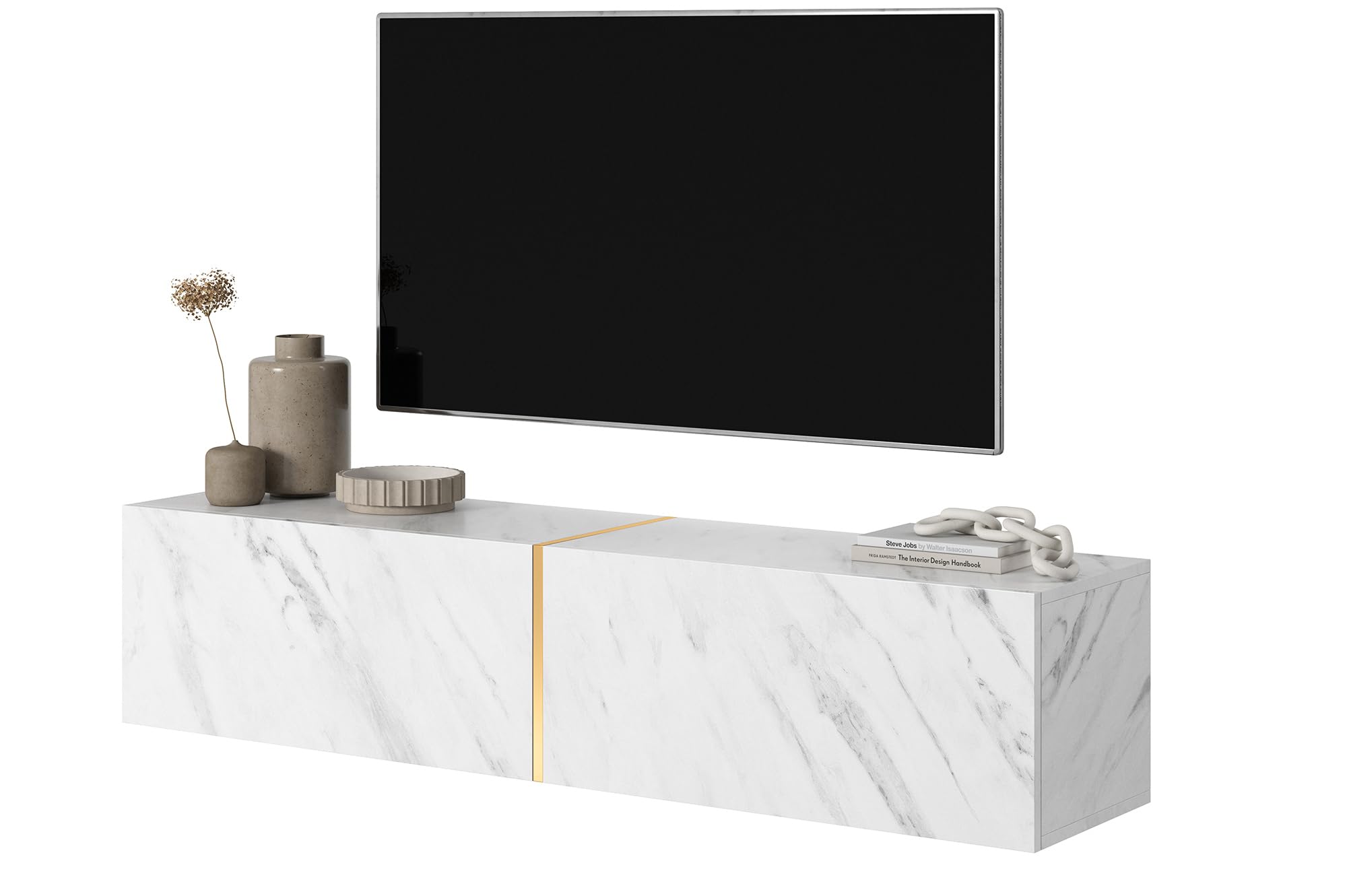 Mobile TV Moderno Con Piedini Dorati E Bordo Dorato (nero E Oro