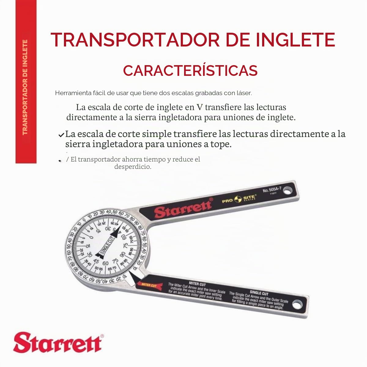 Starrett 505A Pro-Site - Transportador de ángulos (aluminio, 17,7 cm)