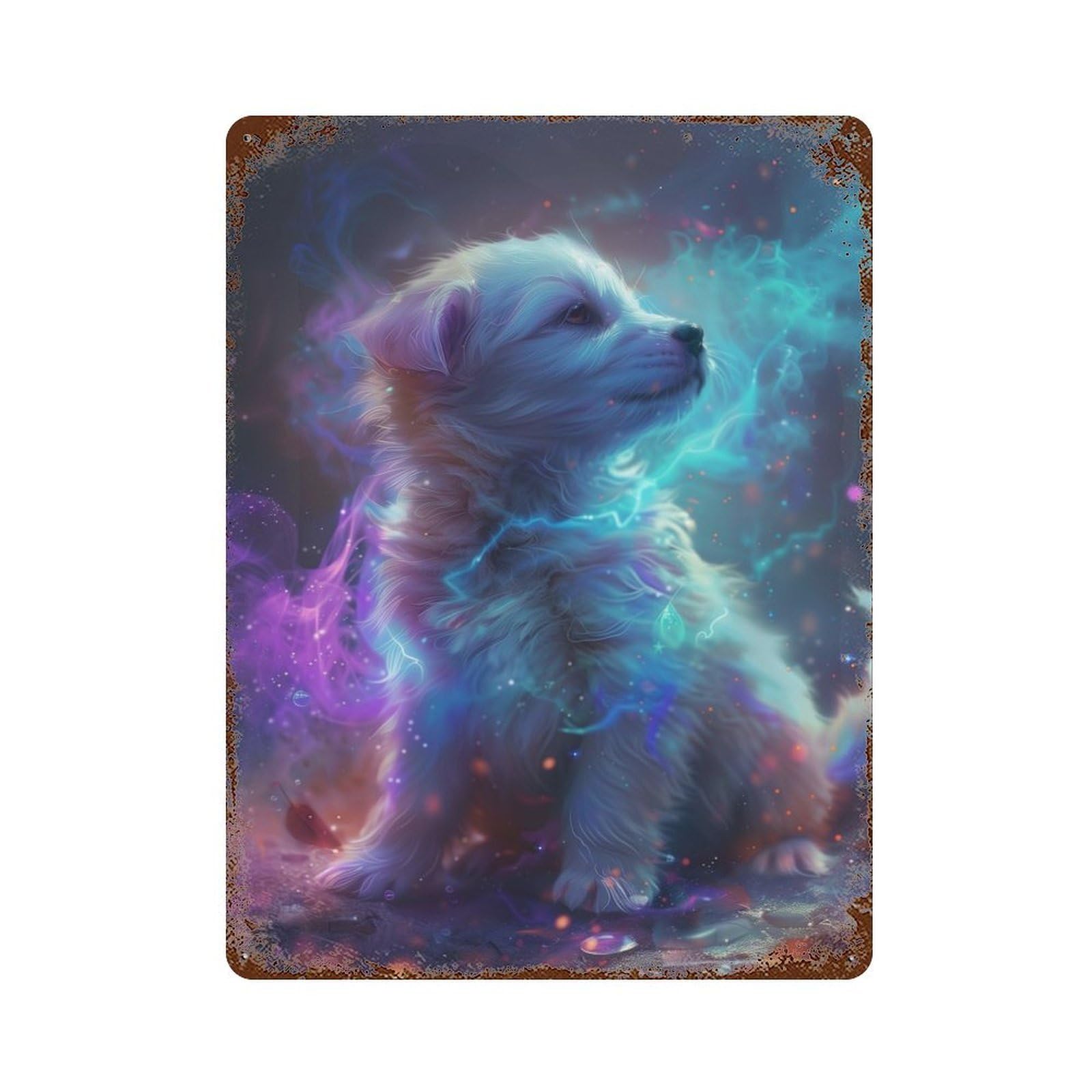 Mystical Puppy 15.7"x11.8" Aged Metal Wall Plaque, Classic Wall Plaque for Basement, Hobby Room And Garage Decor