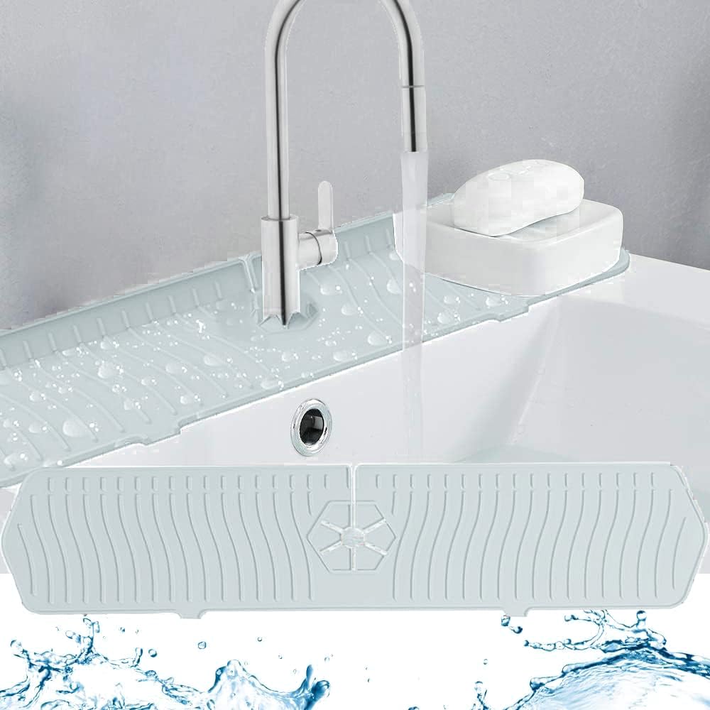 BIOPRONEXT Kitchen Sink Splash Guard Behind Faucet - Large 24 Inch Silicone Sink Faucet Mat Splash Guard - Premium Faucet Splash Mat - Universal Silicone Faucet Mat for Kitchen Sink (1 Pack, White)