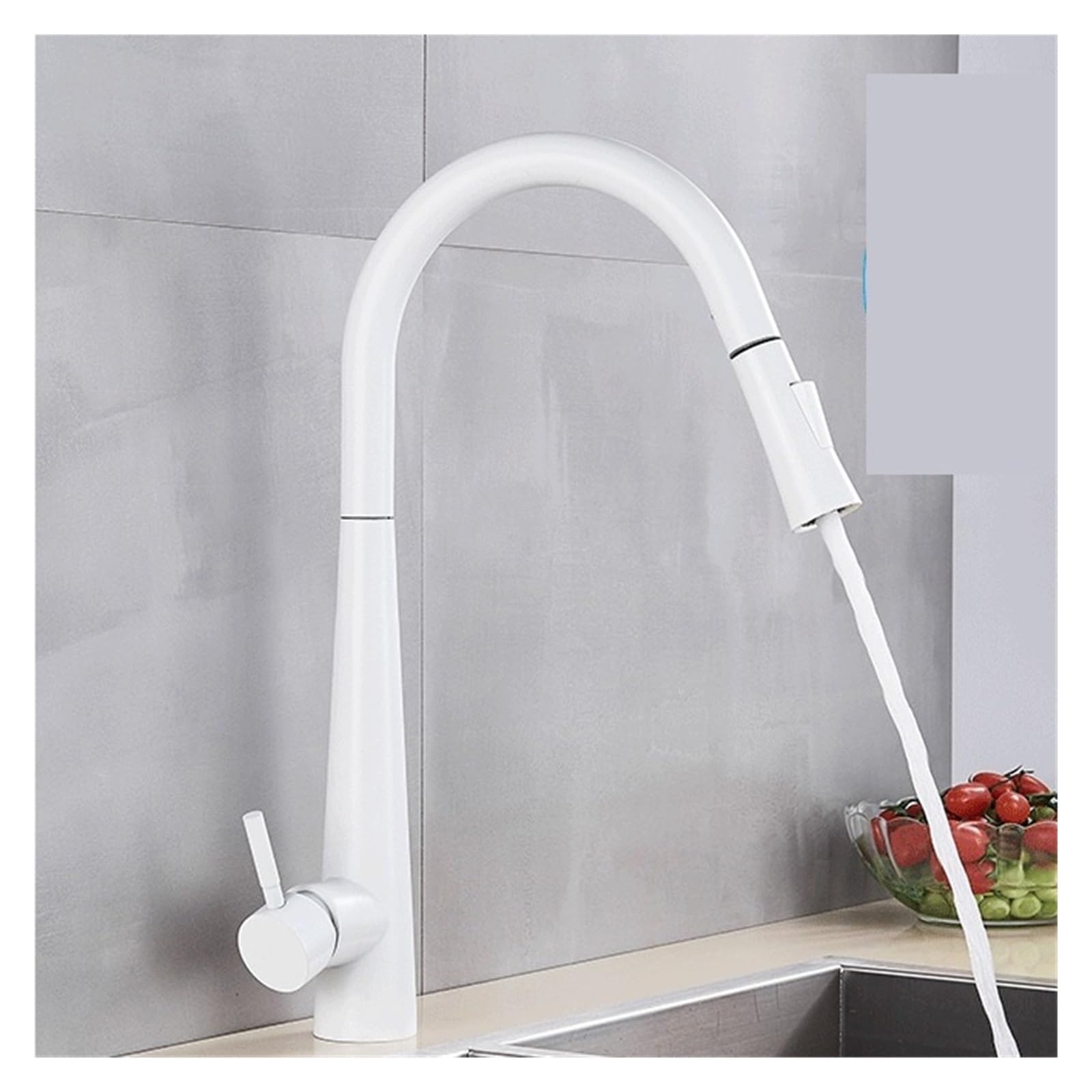 Grifo de cocina mezclador de latón con caño extraíble y acabado blanco