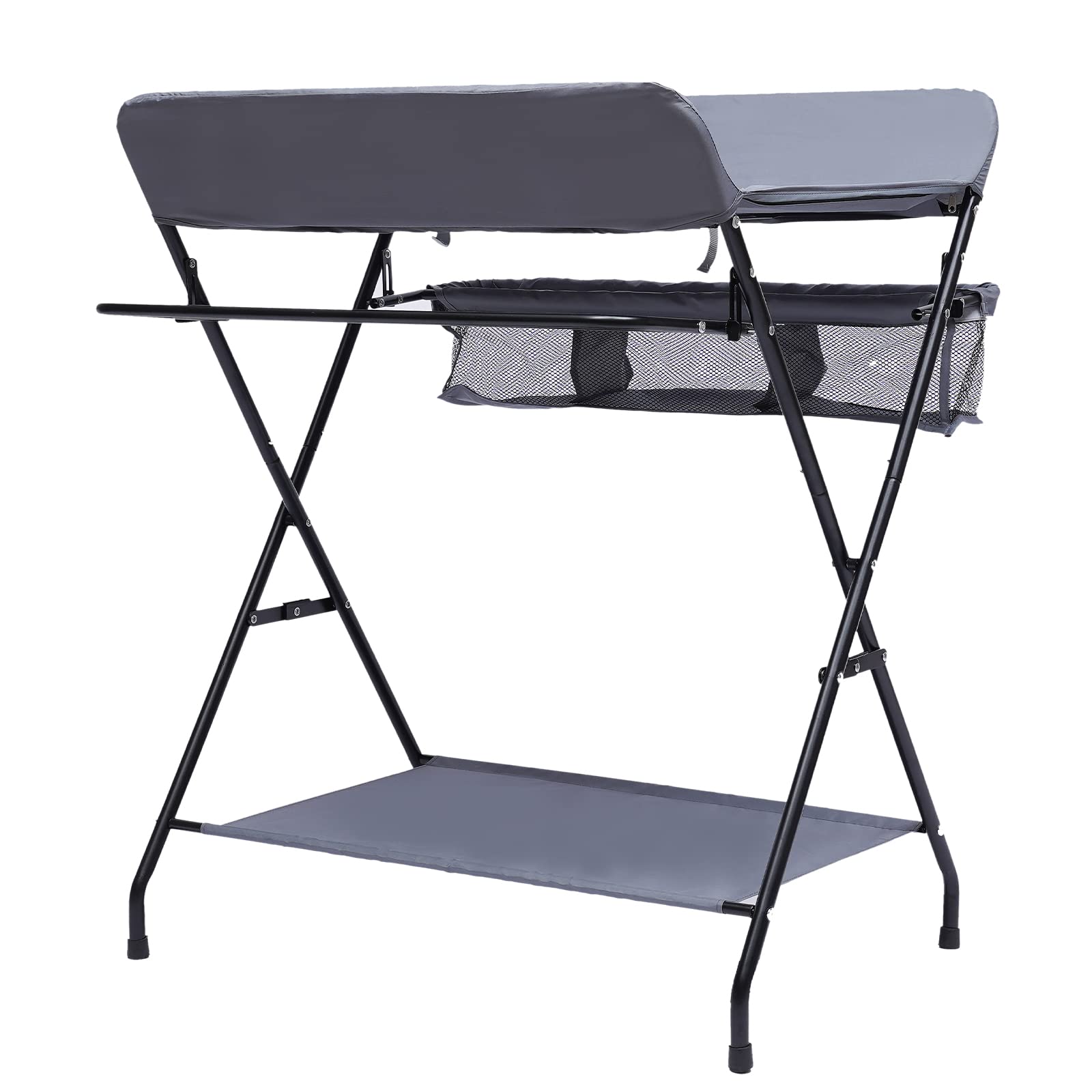 Cambiador plegable y portátil 3 en 1, cambiador móvil con cambiador, cinturón de seguridad y compartimentos de almacenamiento, capacidad máxima de carga de 25 kg, adecuado para recién nacidos, gris