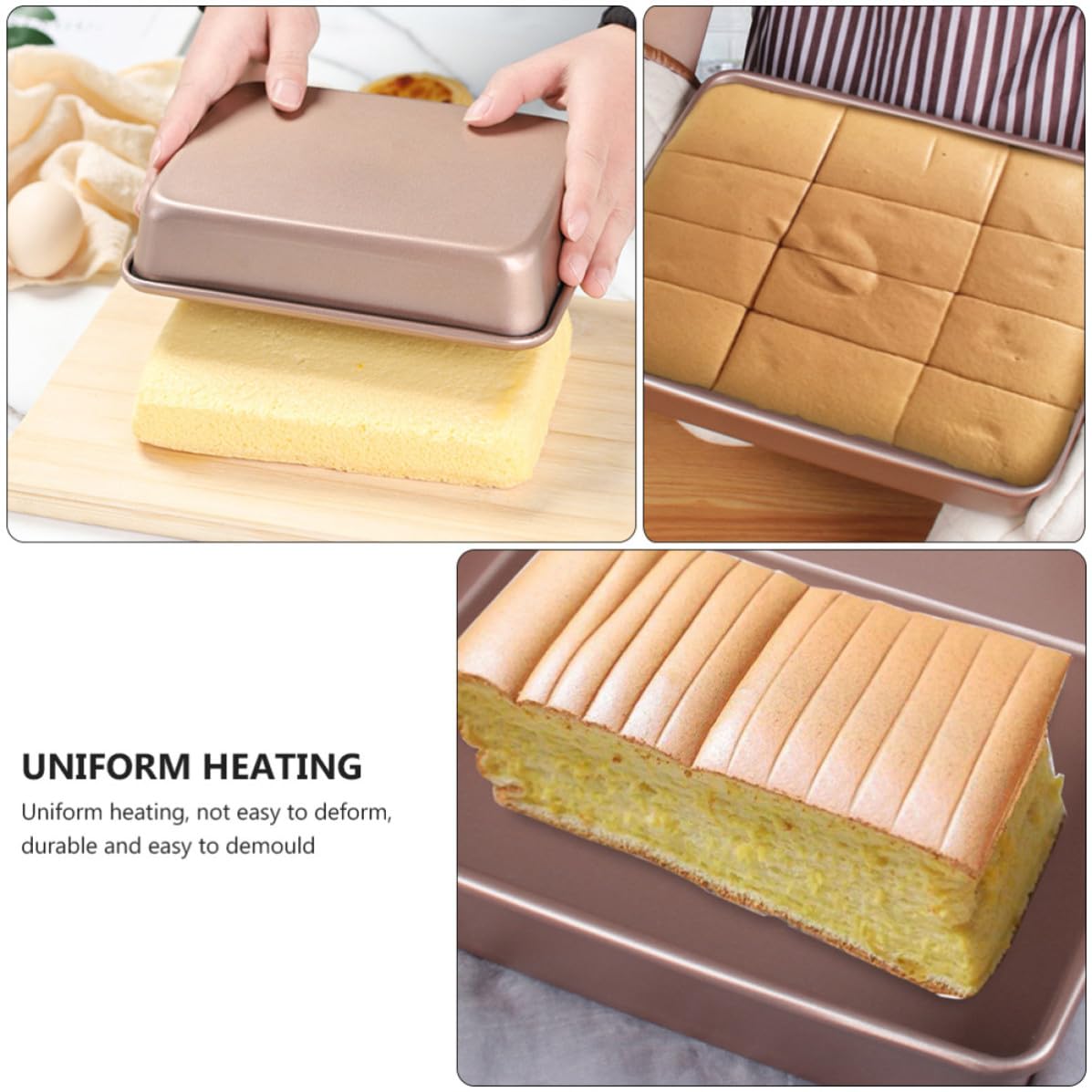 TOYANDONA 3 Stück Rechteckiger Ofen Backformen aus Kohlenstoffstahl Goldene Auflaufformen Einfache Handhabung zum Backen und Picknick