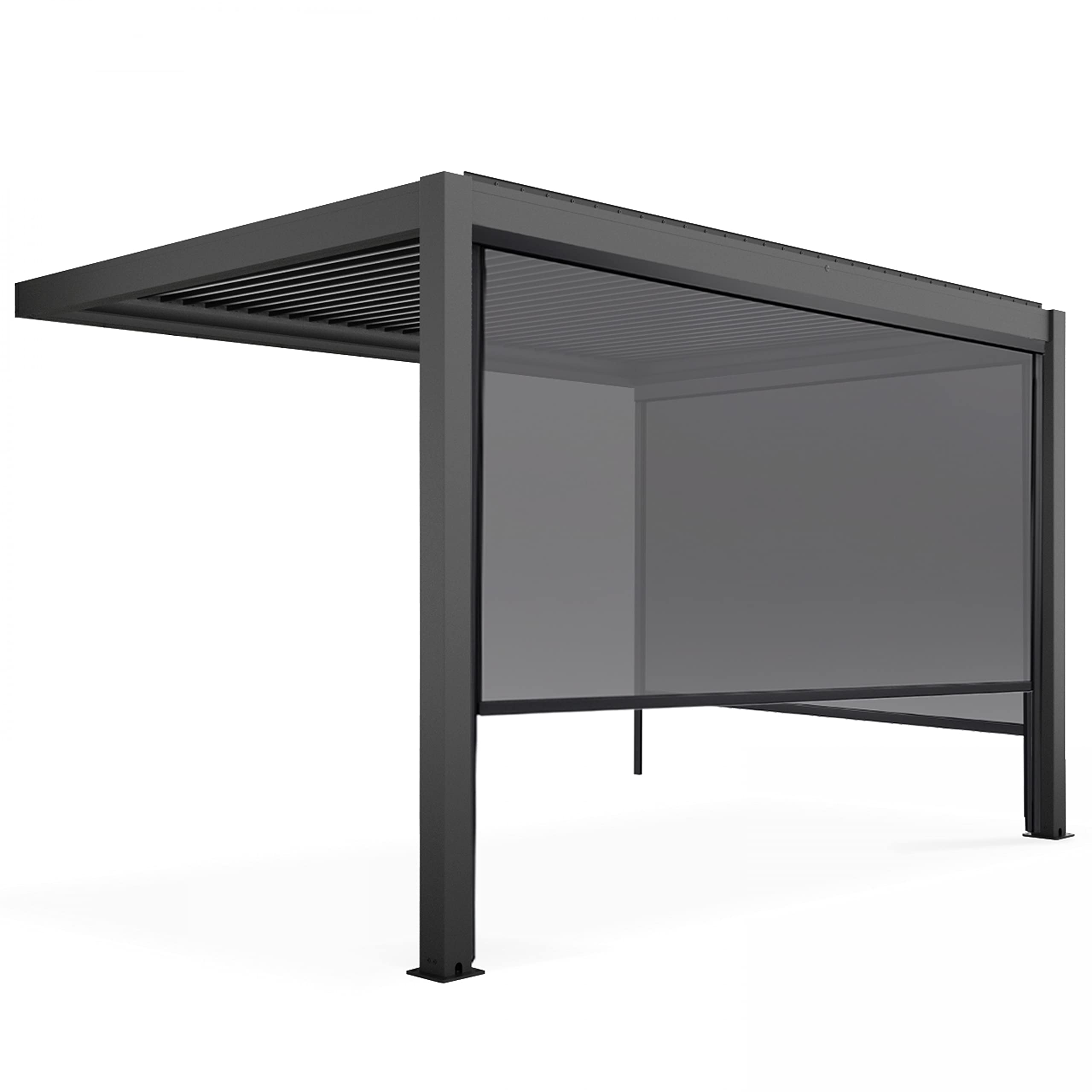 Oviala Pergola bioclimatique adossée Grise 3x4m et 2 Stores
