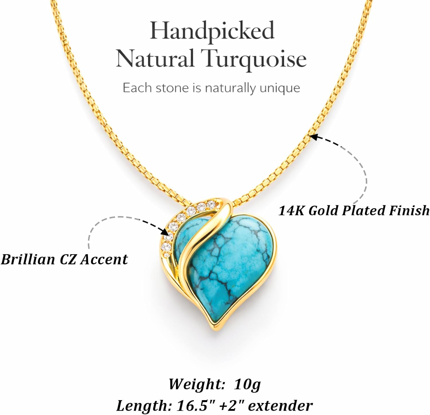 Sheplus Valentine's Day Gifts – Real Turquoise Heart Necklace, Silver Love Genuine Western Country with Sparkling Accents, Birthstone Jewelry for Women - Image 5