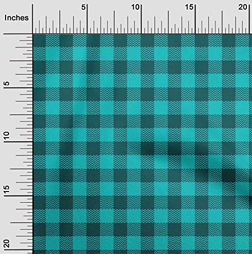 oneOone Cotton Poplin Turquoise Blue Fabric Gingham Check Sewing Fabric By The Yard Printed DIY Clothing Sewing Supplies 42 Inch Wide