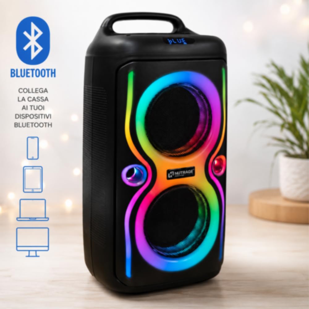 Vetrineinrete® Cassa Bluetooth Portatile a Zaino 100W RMS con Luci RGB