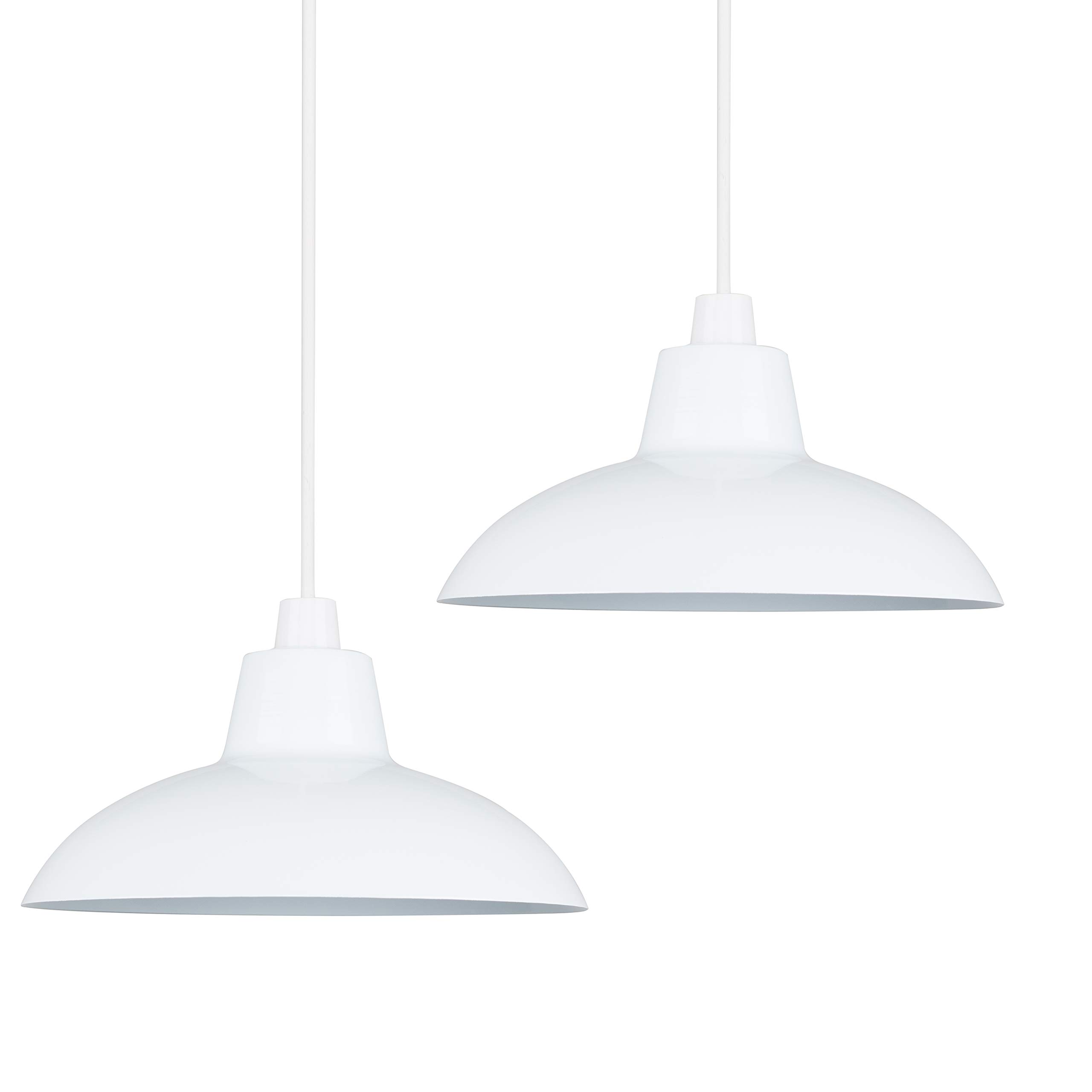 Minisun White | Retro Style Gloss Metal Ceiling Light Shades | Pendant Lights, Home Décor & Improvement Essential | Set Of 2 | Includes 10W Led Gls Bulbs [3000K Warm ] | 28.8Cm Shade Width
