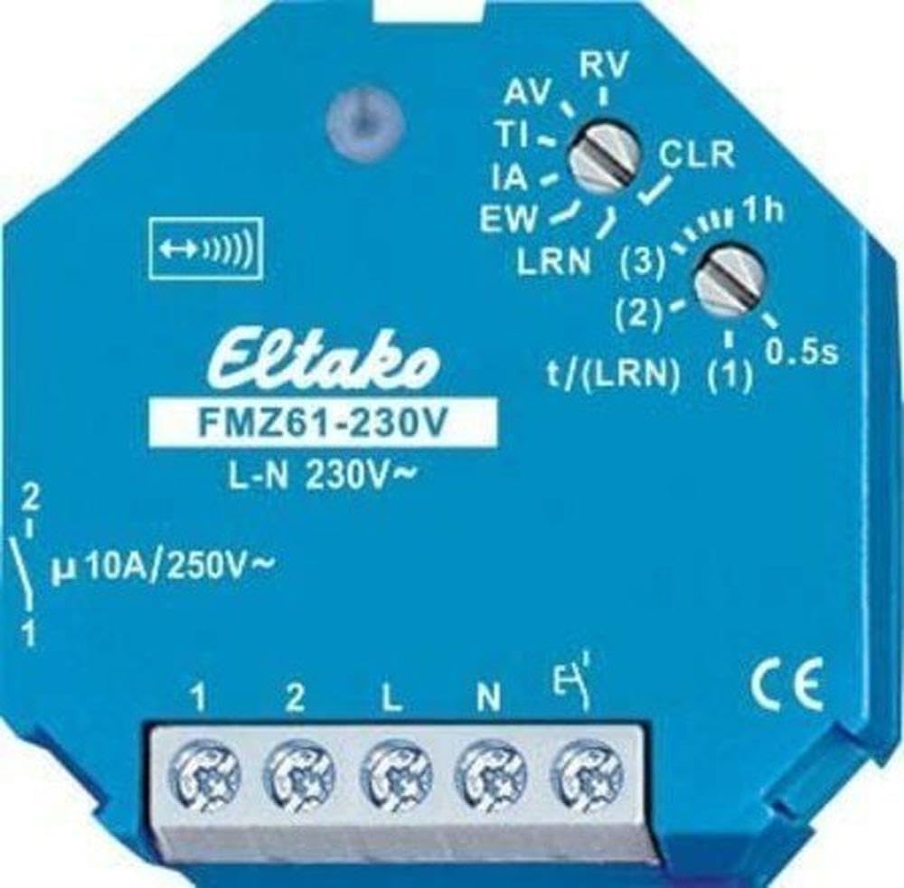 Eltako Funk Aktor multifunzione relè di tempo 230 V, Potenziale libero 10 a/250 V AC, Lampadine a incandescenza, 2000 W, 1 pezzi, fmz61 – 230 V